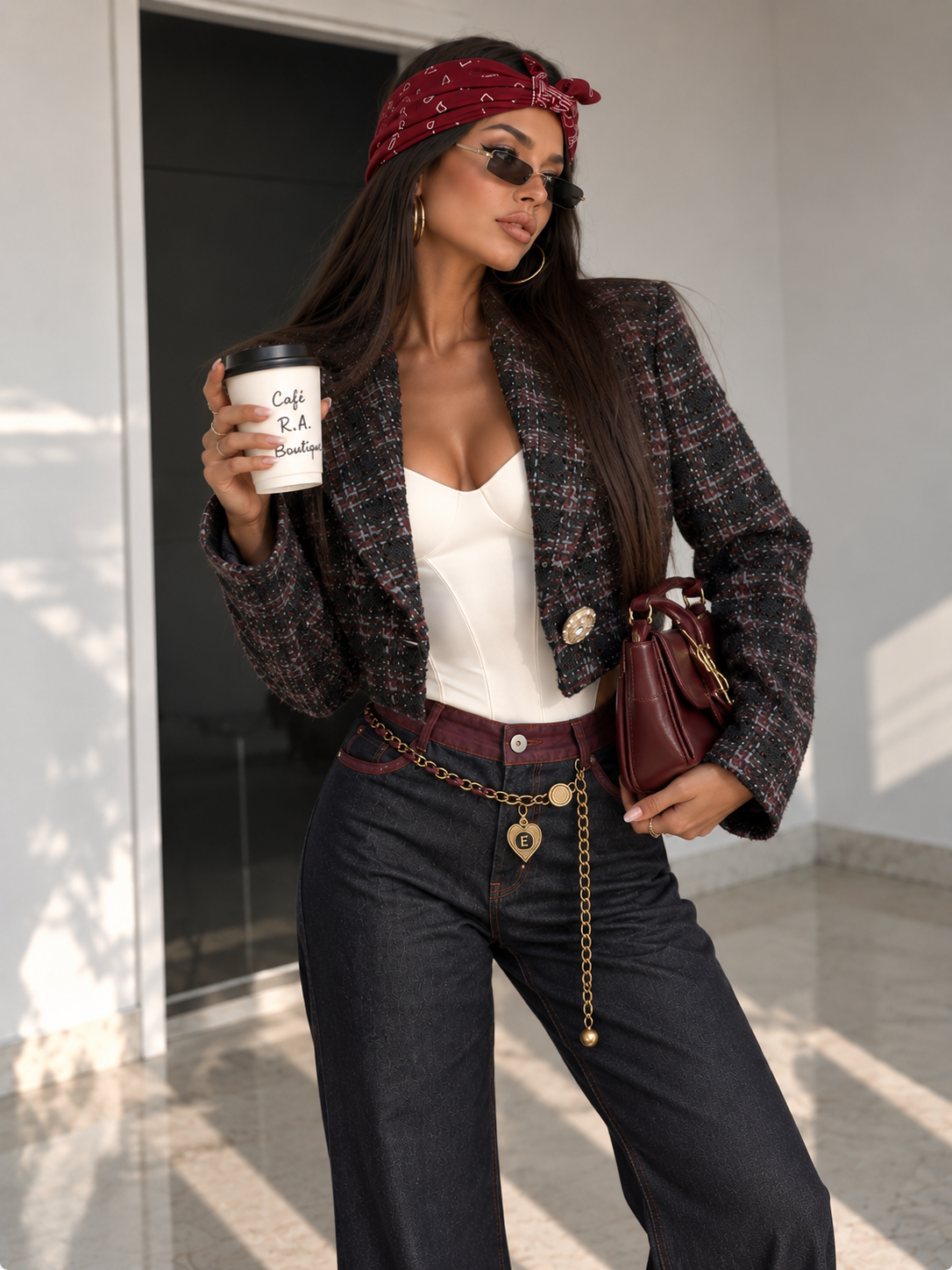 Gonna in tweed nero bordeaux - R.a. Boutique