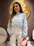 Camicia a Righe Celesti con Limoni Ricamati - R.a. Boutique