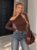 Body Drappeggiato con Spalla Scesa - Marrone - R.a. Boutique