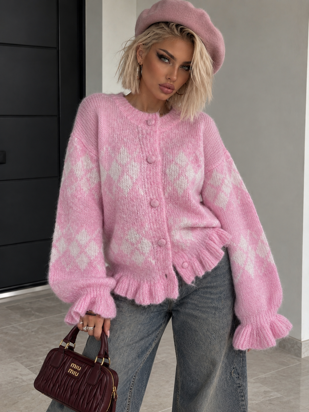 Cardigan Fluffy Diamond Rosa