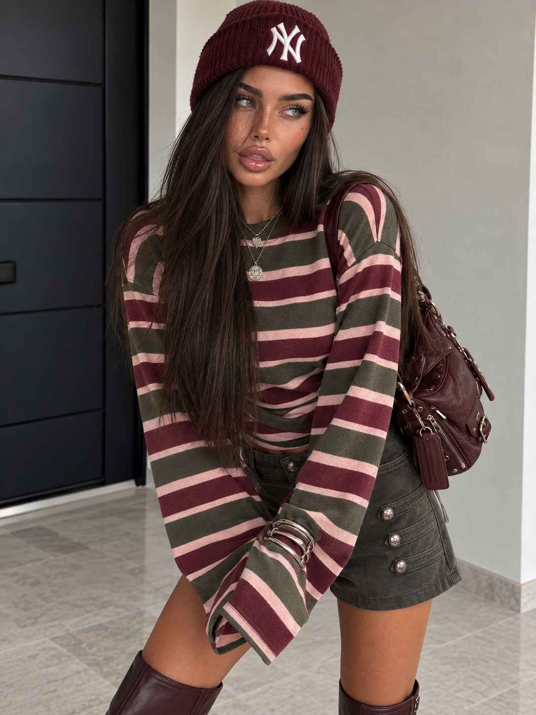 Maglia Soft Stripe Verde Bordeaux e Rosa - R.a. Boutique