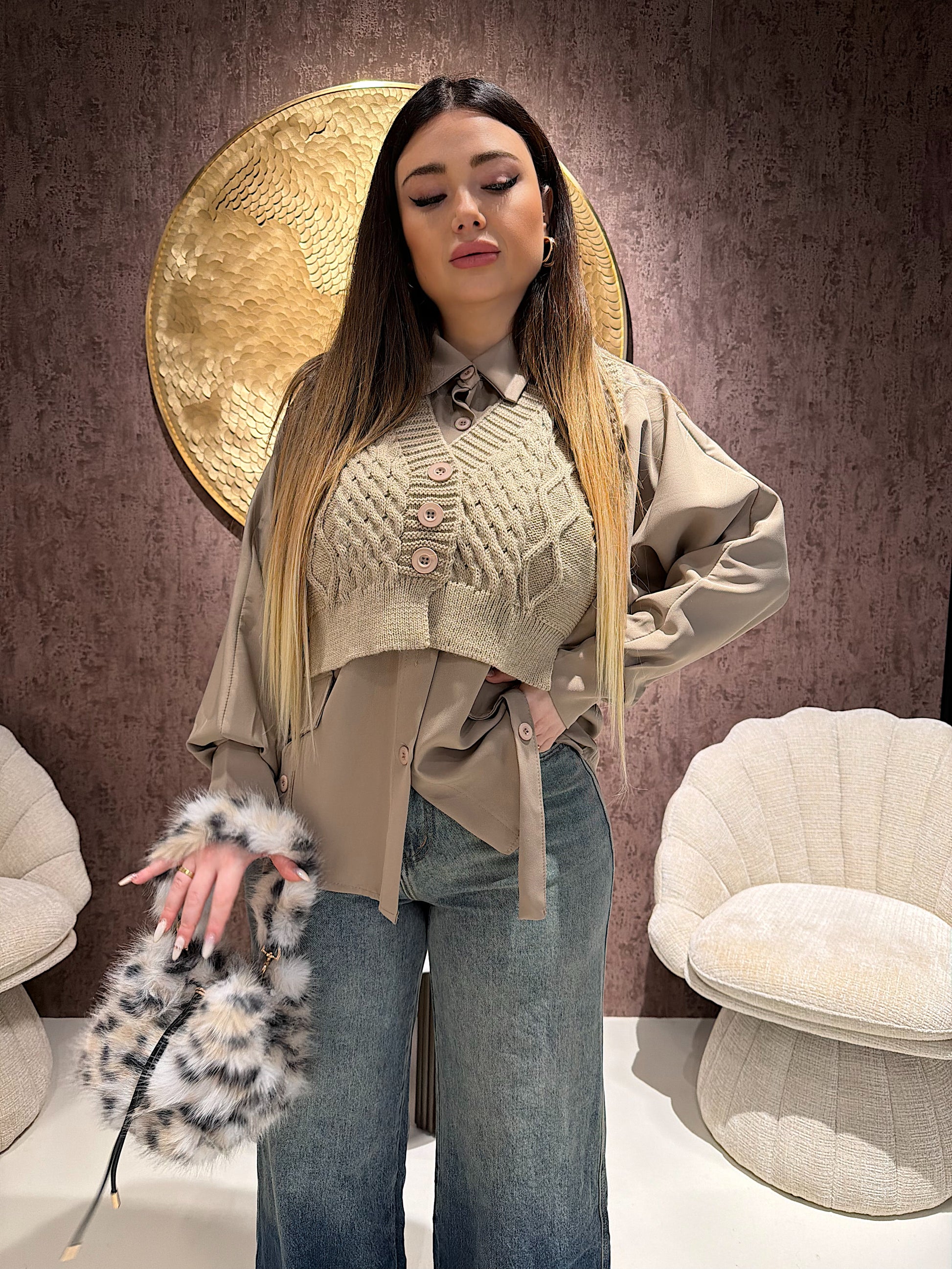 Camicia 2 in 1 Knit Beige - R.a. Boutique