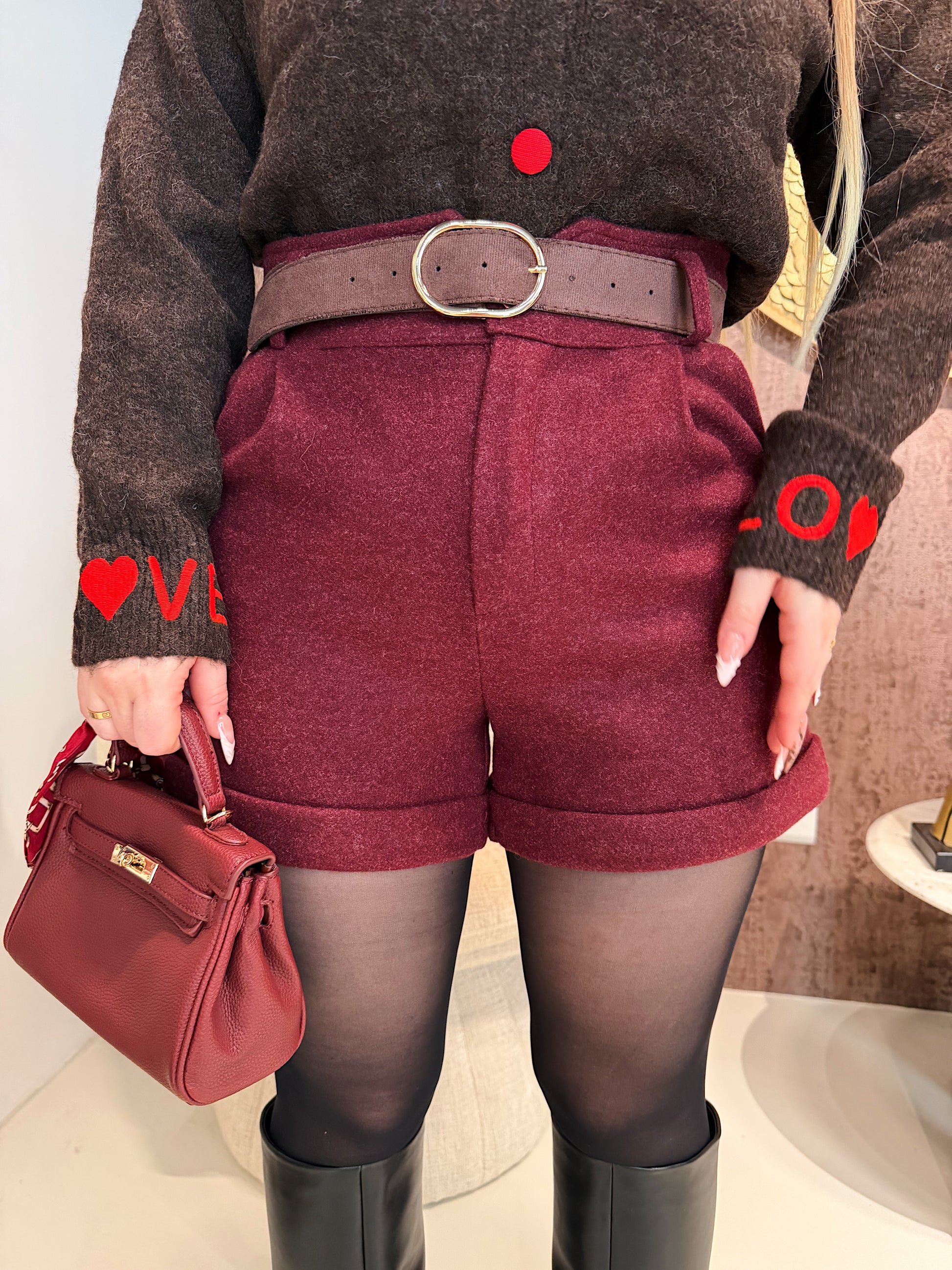 Short in panno con cintura - R.a. Boutique