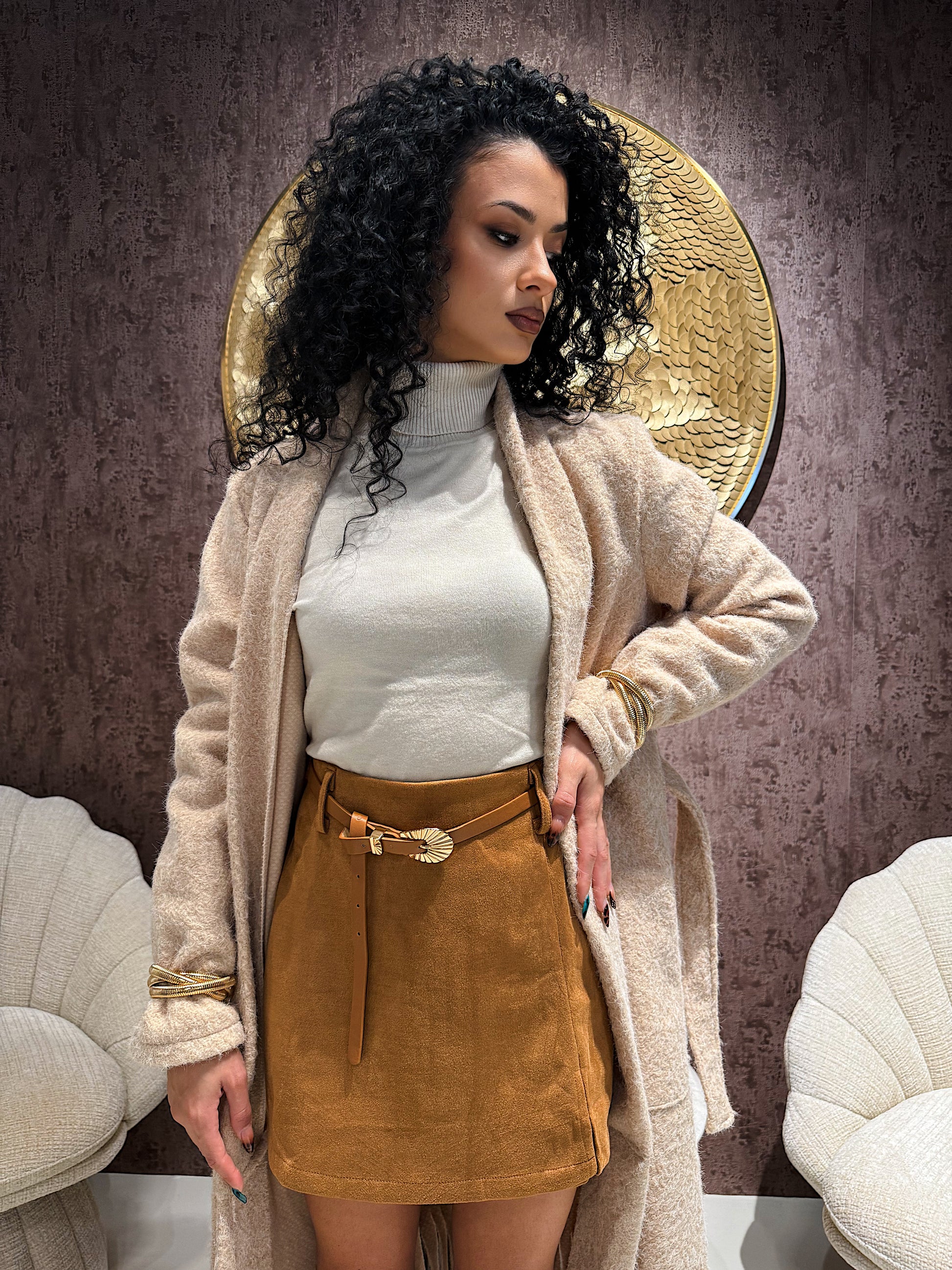 Gonna in camoscio con cinturina - R.a. Boutique