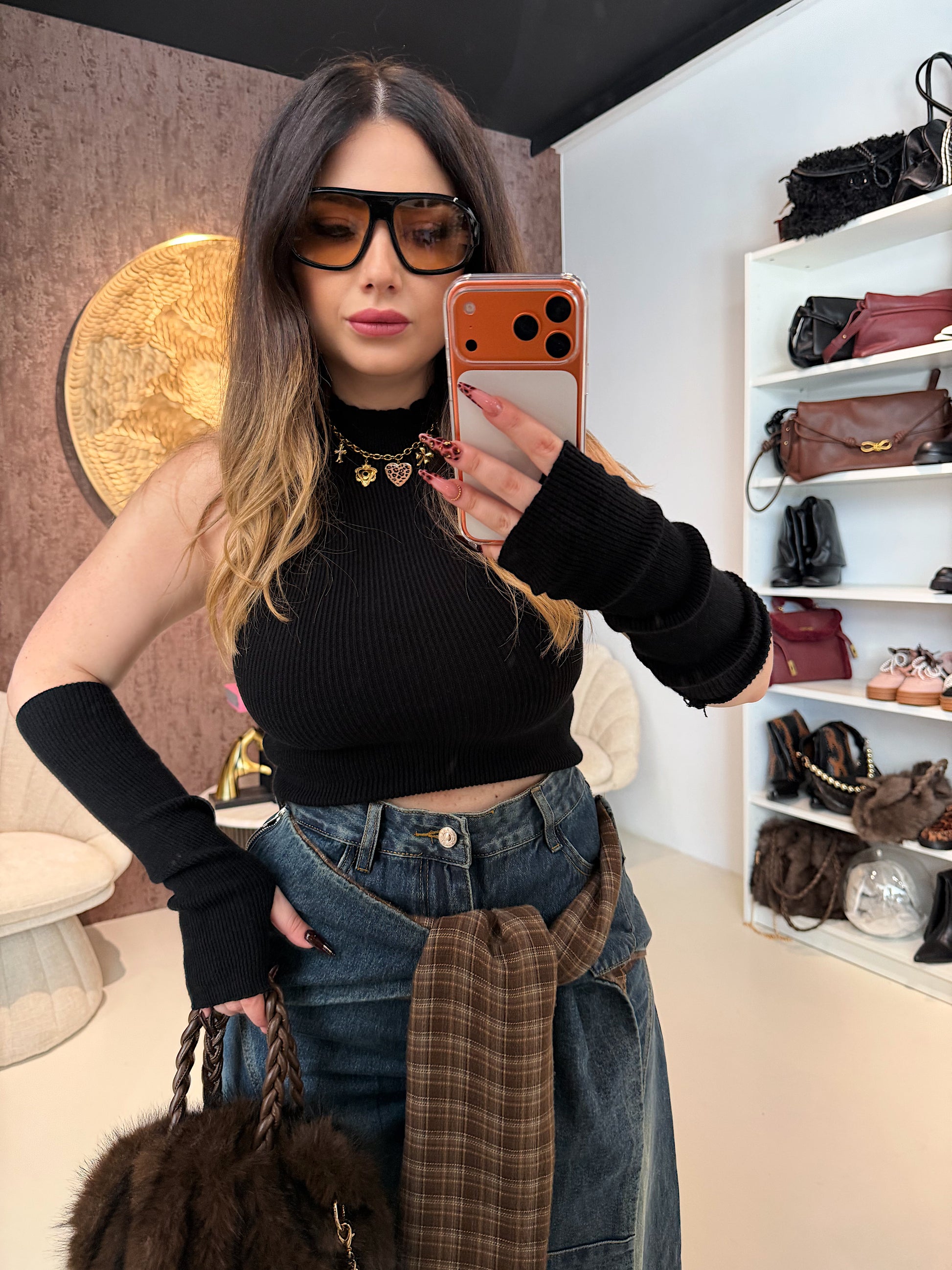 Top a Collo Alto con Manicotti Coordinati - R.a. Boutique