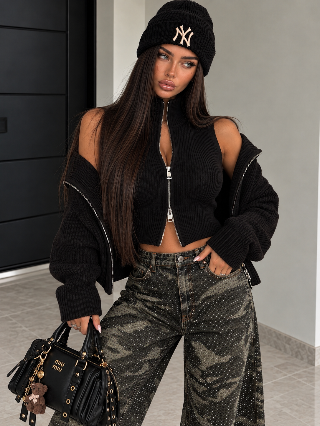 Set Twin Zip in Maglia con Gilet e Giacca - Nero - R.a. Boutique