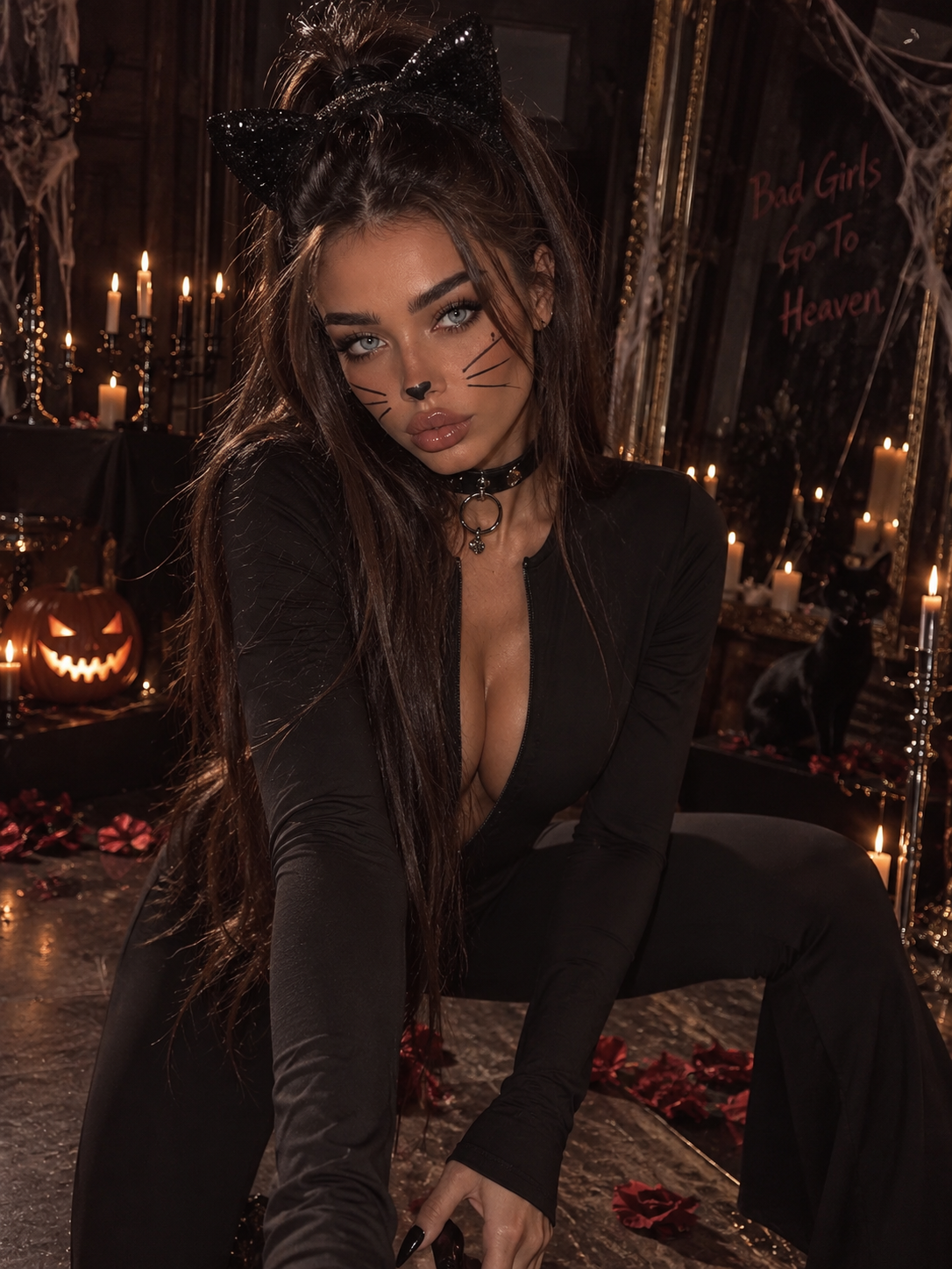 BLACK CAT CURSE -Tuta aderente con zip nero - R.a. Boutique
