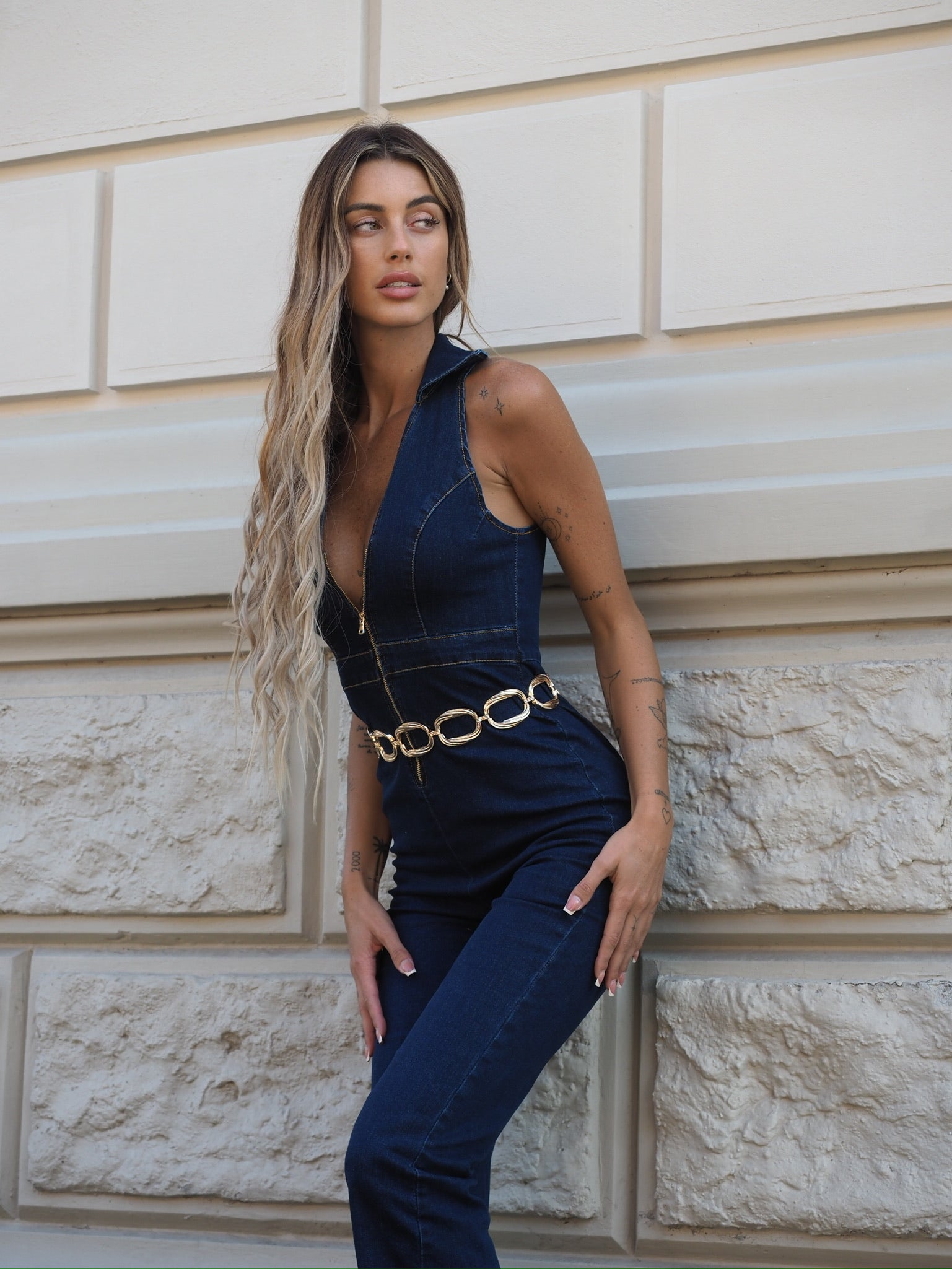 Tuta in jeans con zip - R.a. Boutique 