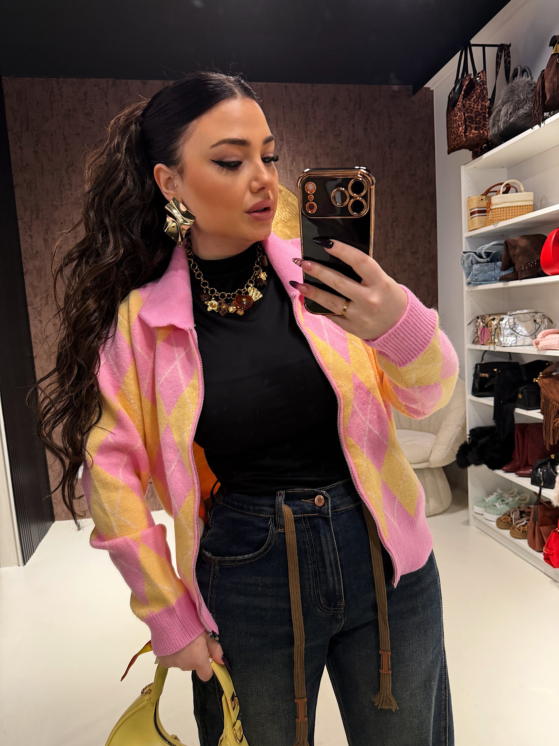 Cardigan Candy Argyle Zip - R.a. Boutique