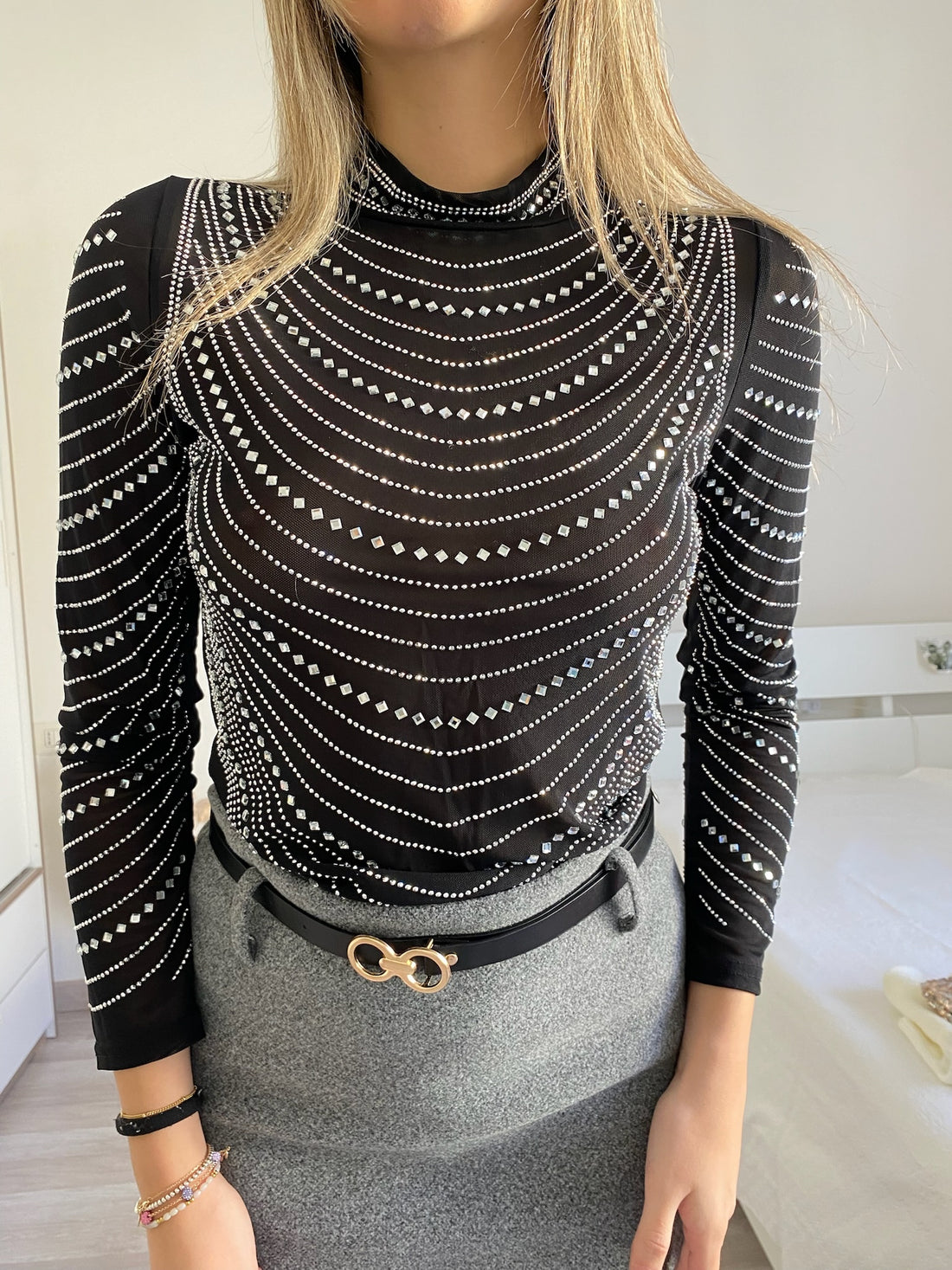 Blusa in velo con strass - R.a. Boutique 