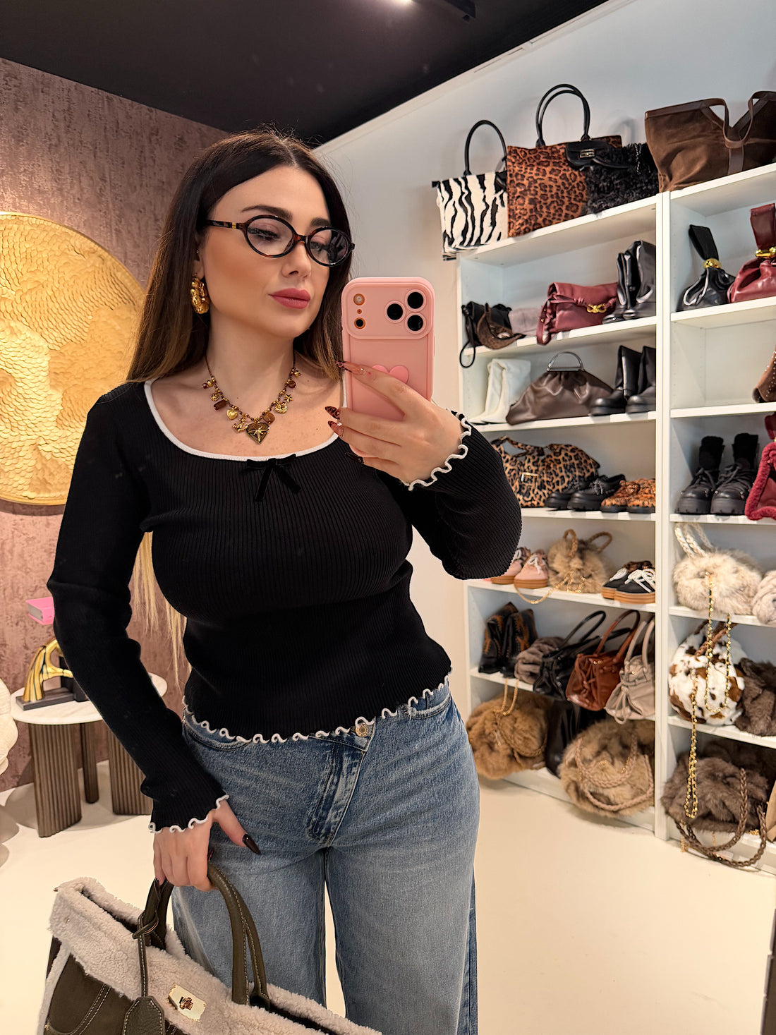 Maglioncino con scollo fiocchettino e rouge - R.a. Boutique