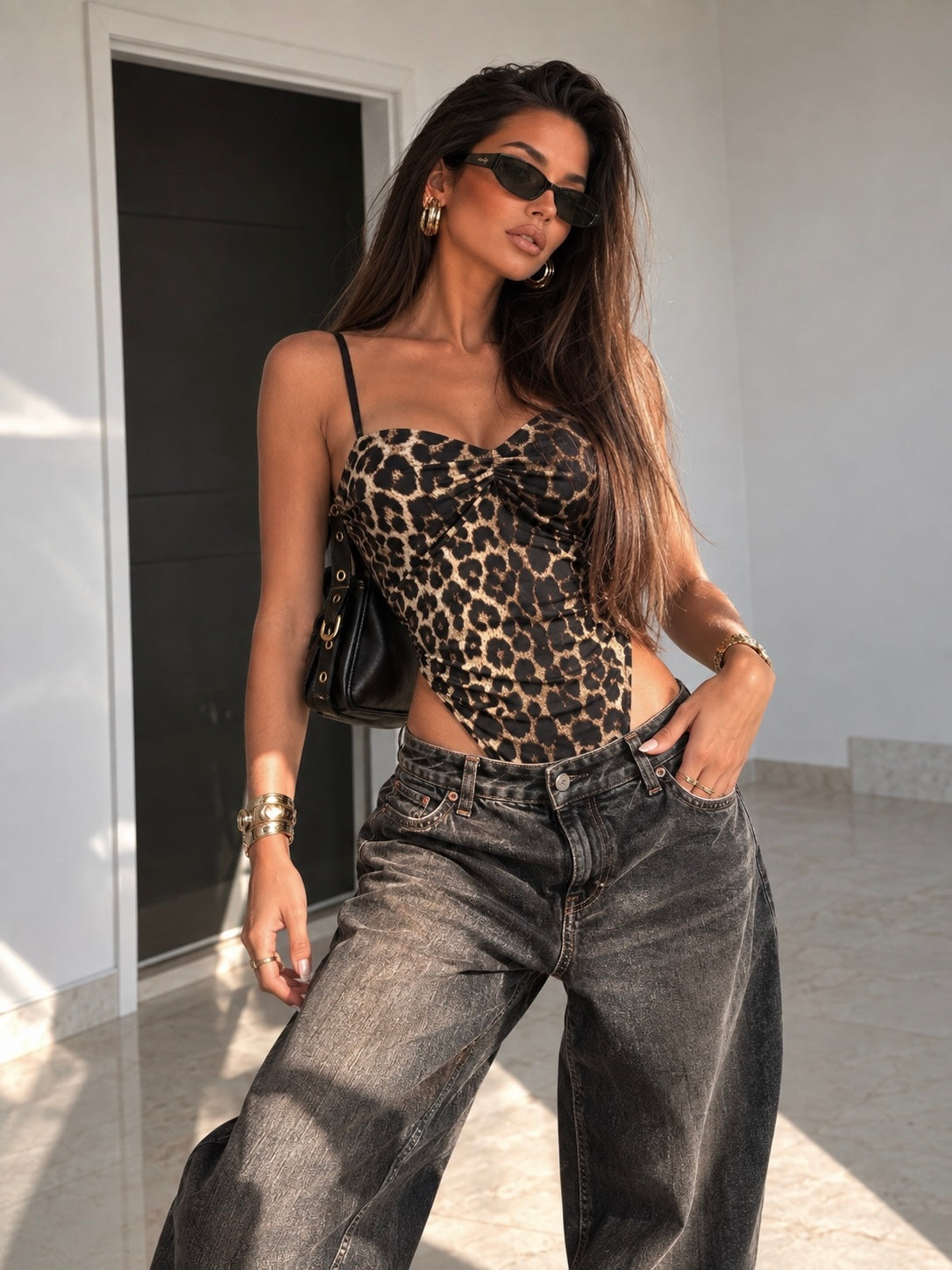 Body Maculato Drappeggiato con Coppe e Spalline Regolabili - R.a. Boutique