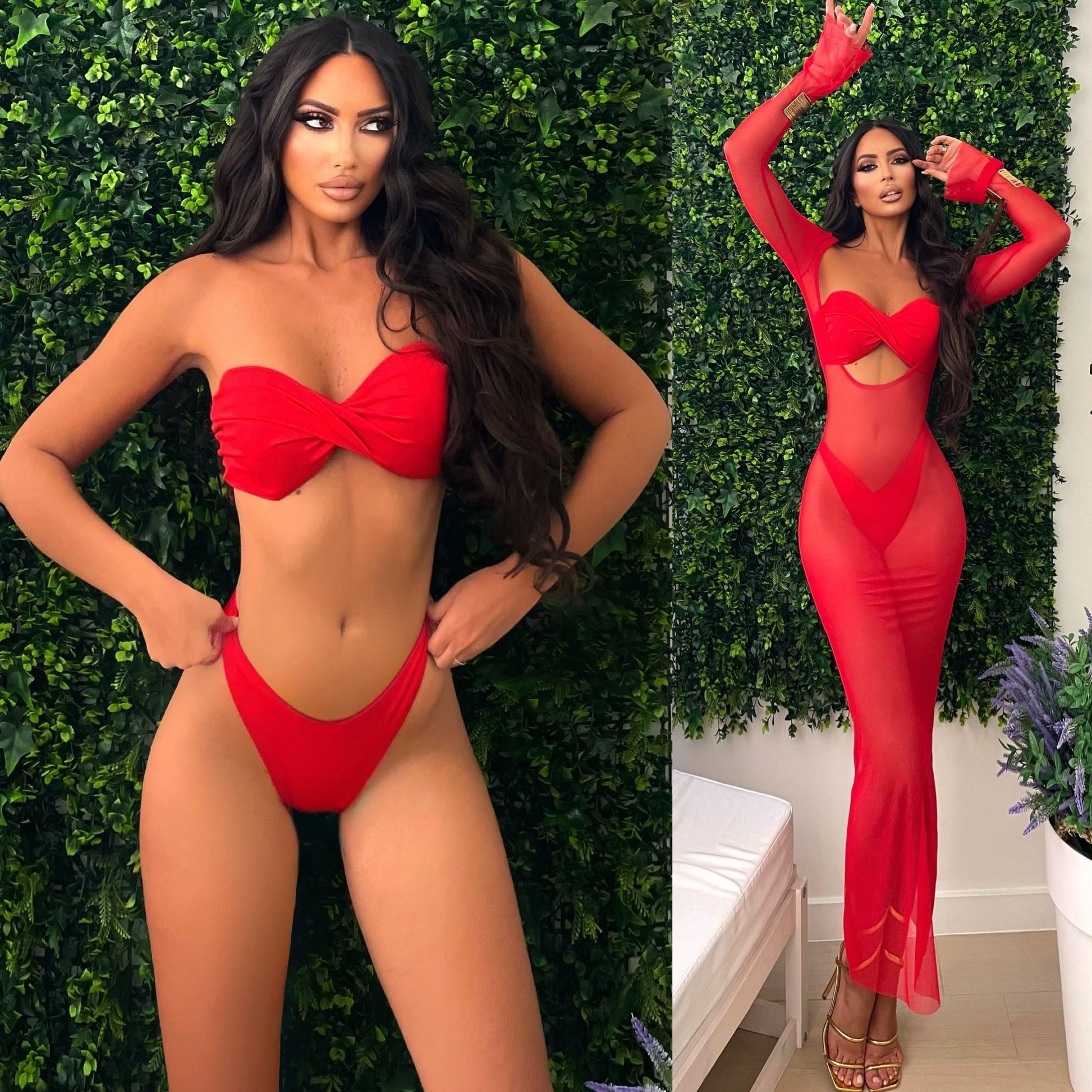 Bikini tre pezzi rosso in velo - R.a. Boutique