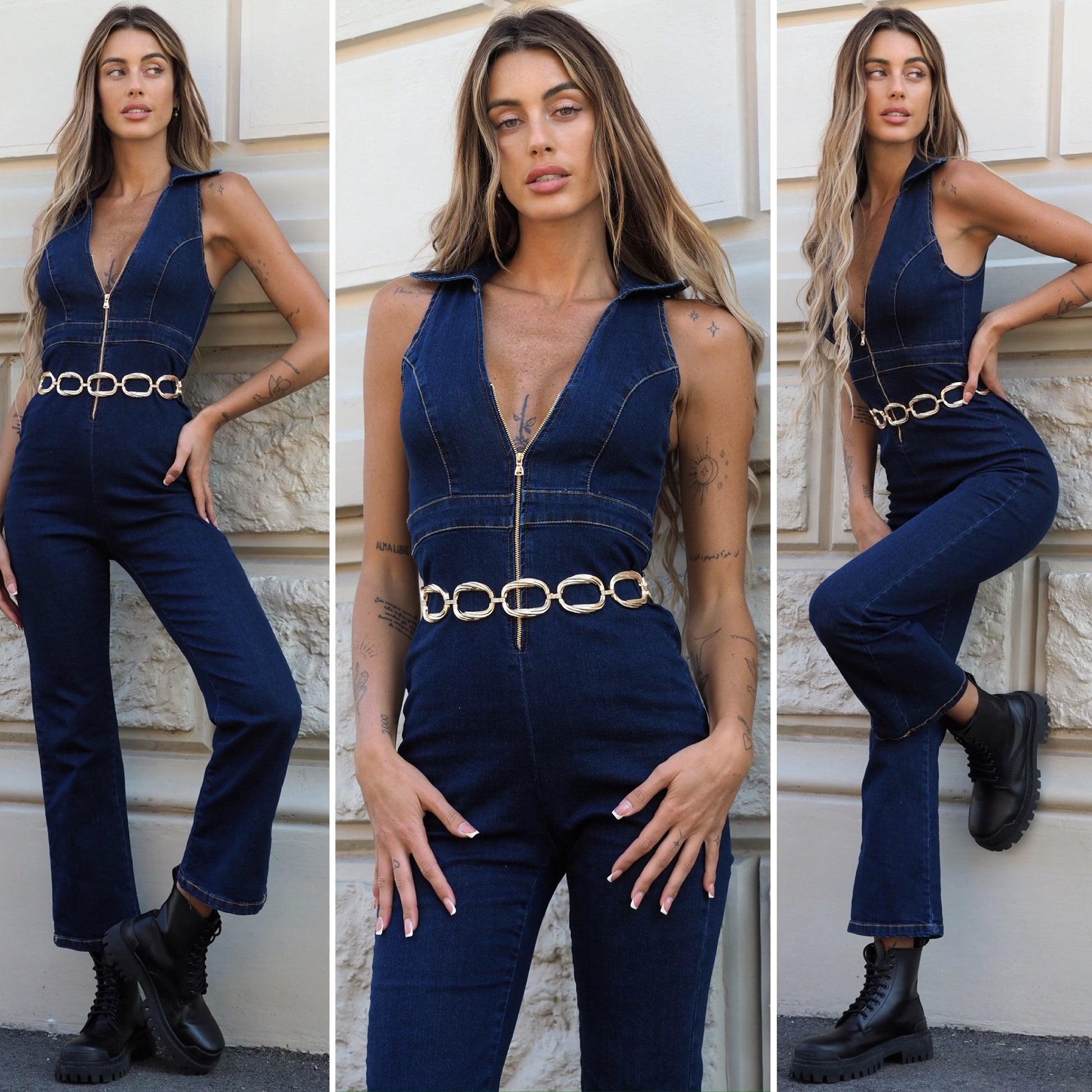 Tuta in jeans con zip - R.a. Boutique 