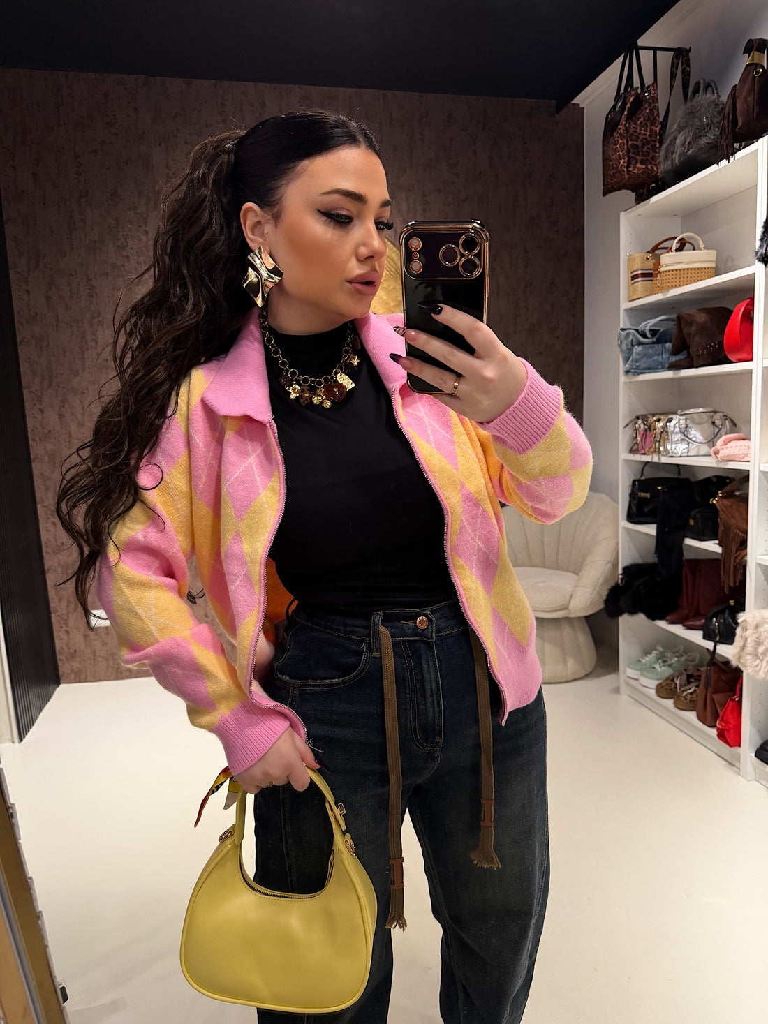 Cardigan Candy Argyle Zip - R.a. Boutique