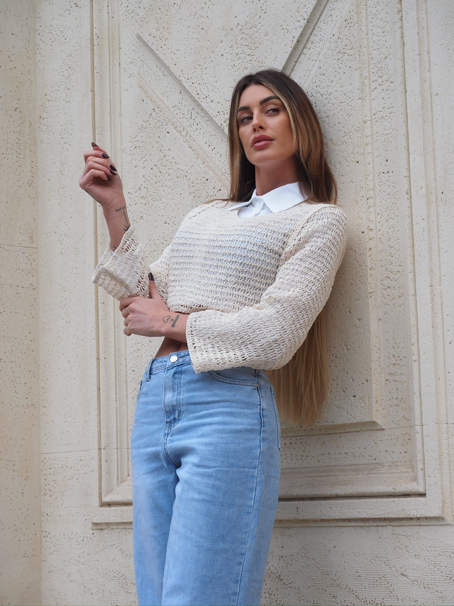 Maglioncino beige traforato - R.a. Boutique 