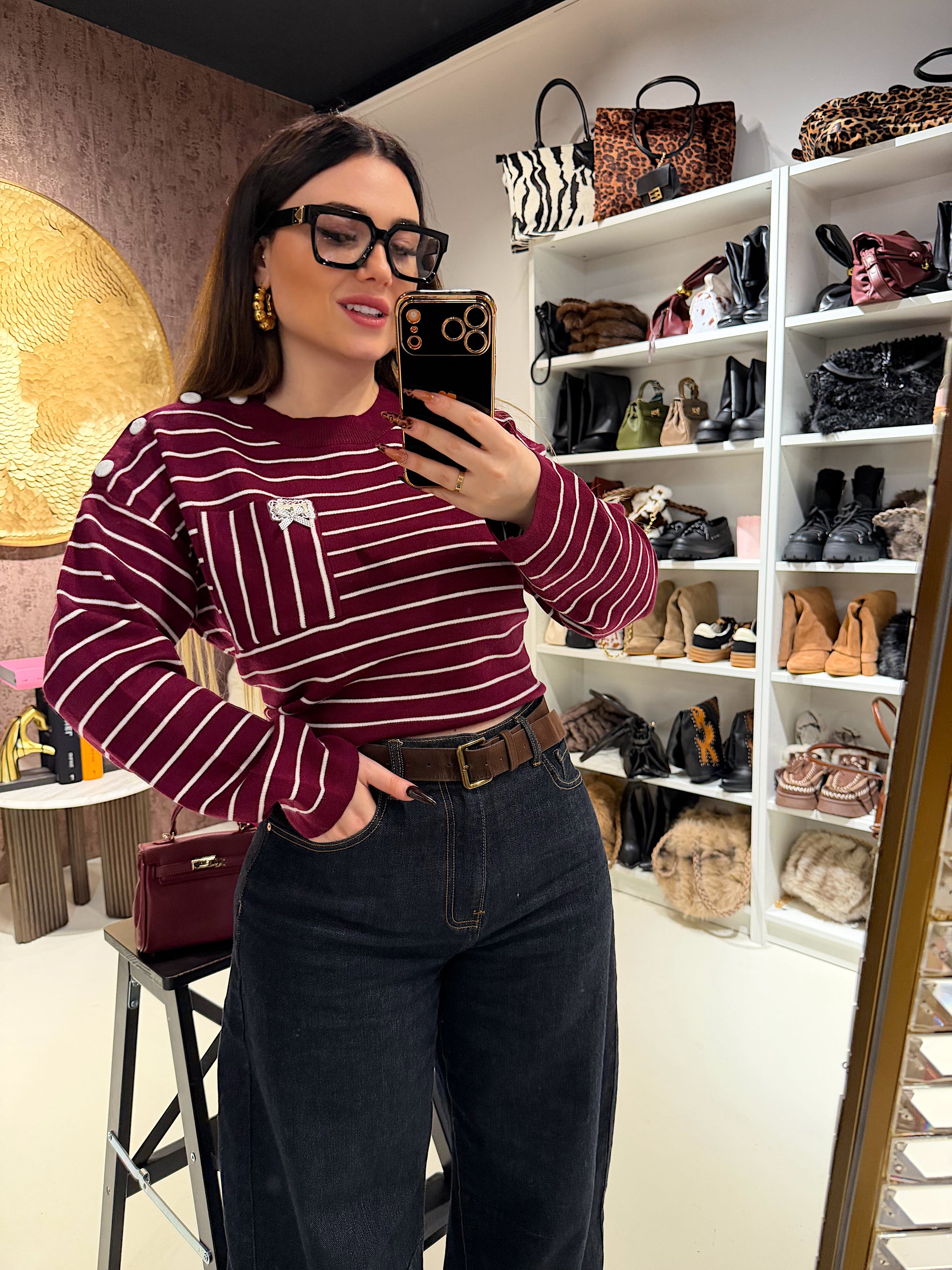 Maglioncino a righe bordeaux - R.a. Boutique