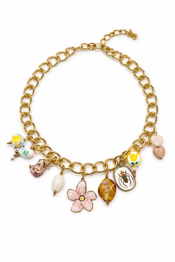 Collana Giardino Rosa con fiore e charms - R.a. Boutique