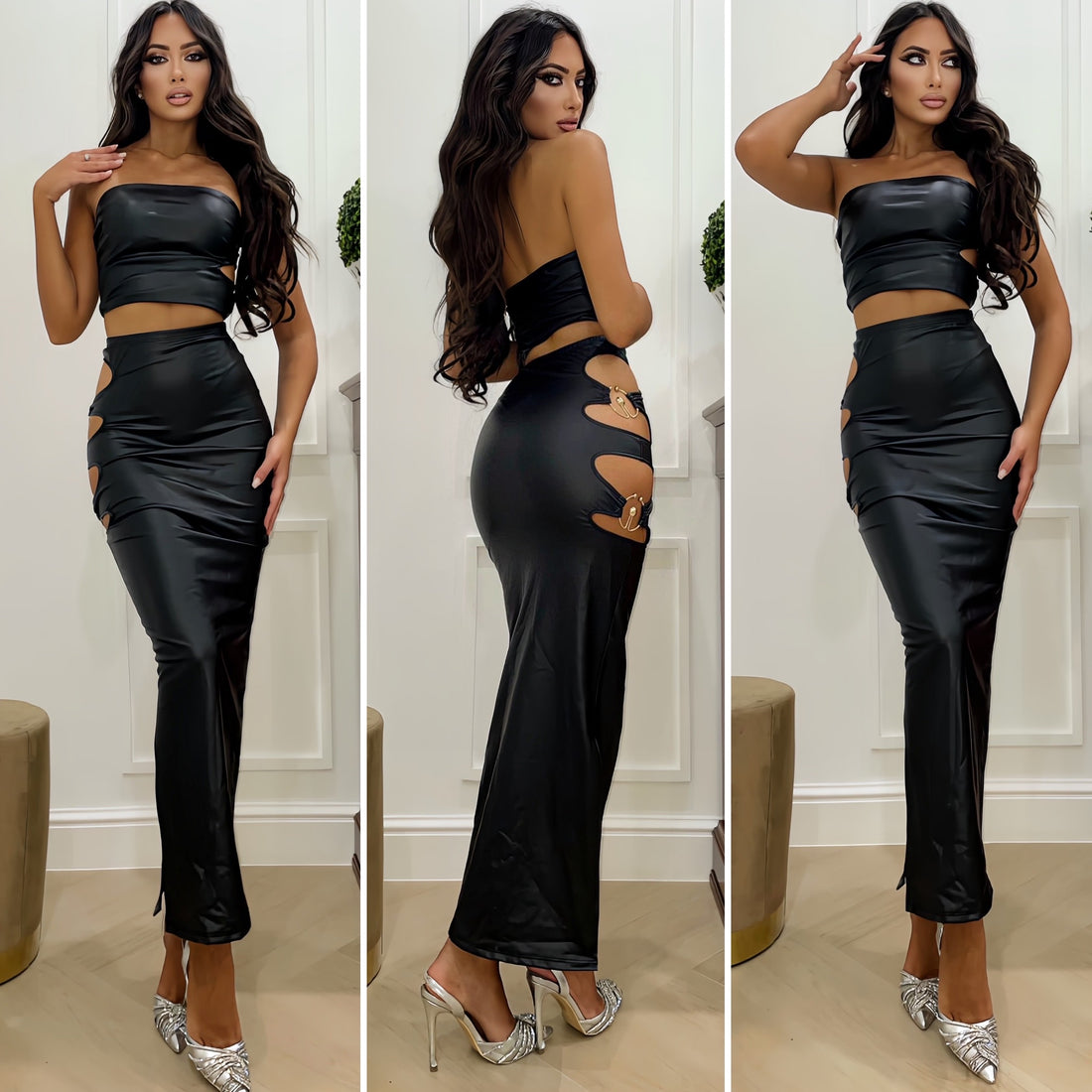 Completo ecopelle con anelli oro - R.a. Boutique 