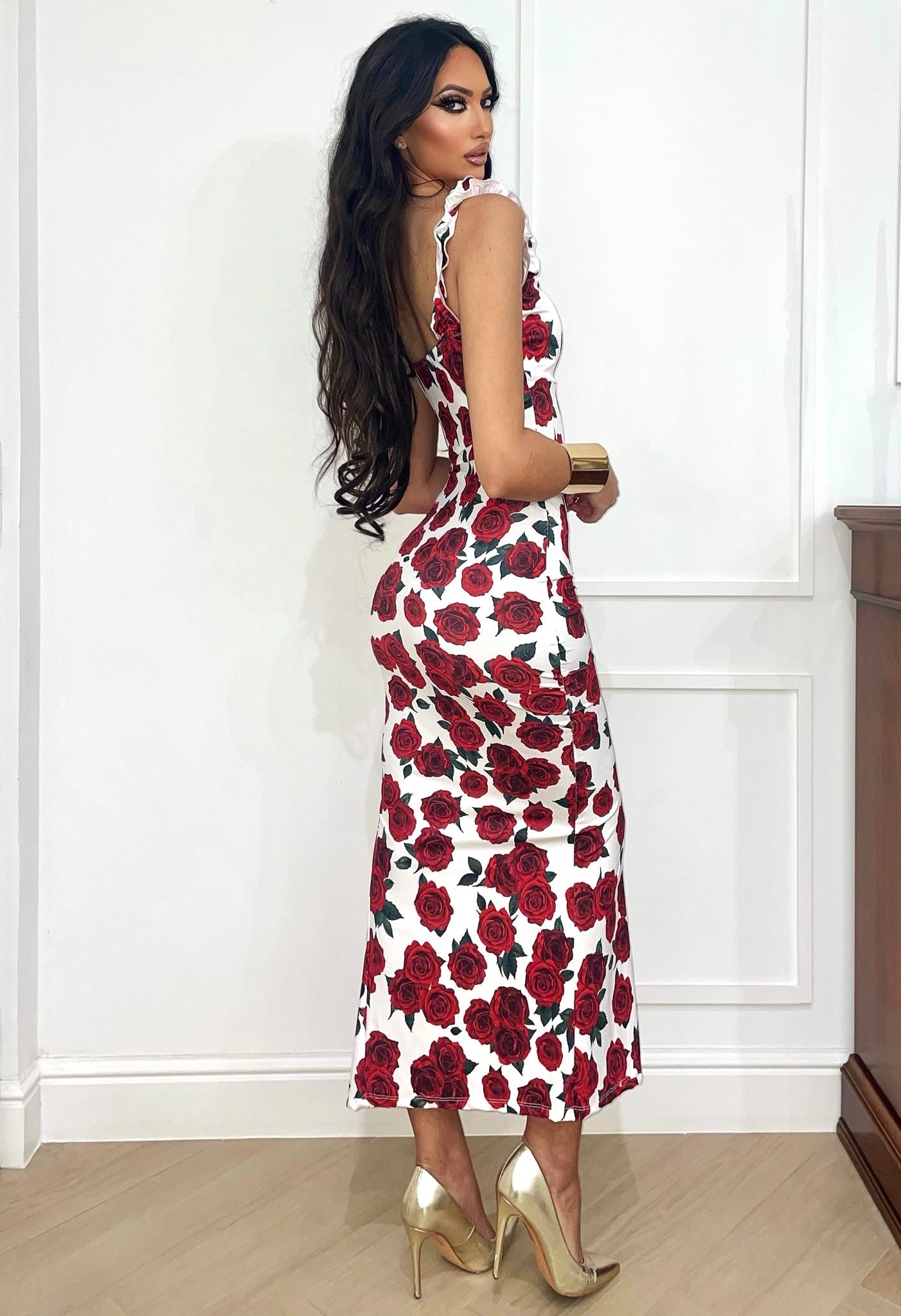 Abito bianco con rose - R.a. Boutique