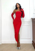 Abito midi rosso con guanti - R.a. Boutique