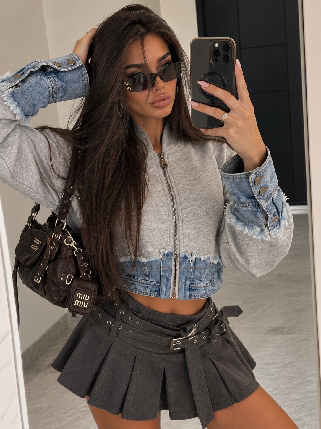 Giacca Felpa Denim Mix con Zip – Grigio Mélange