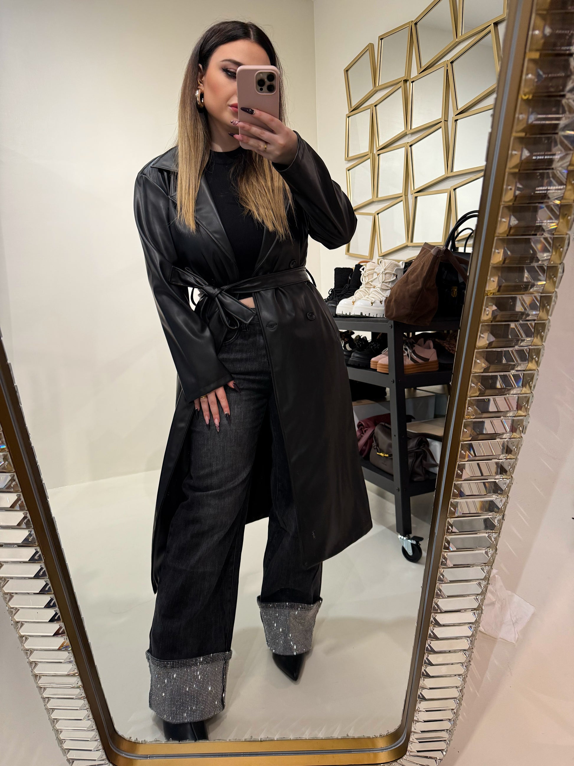 Giacca lunga in ecopelle - R.a. Boutique