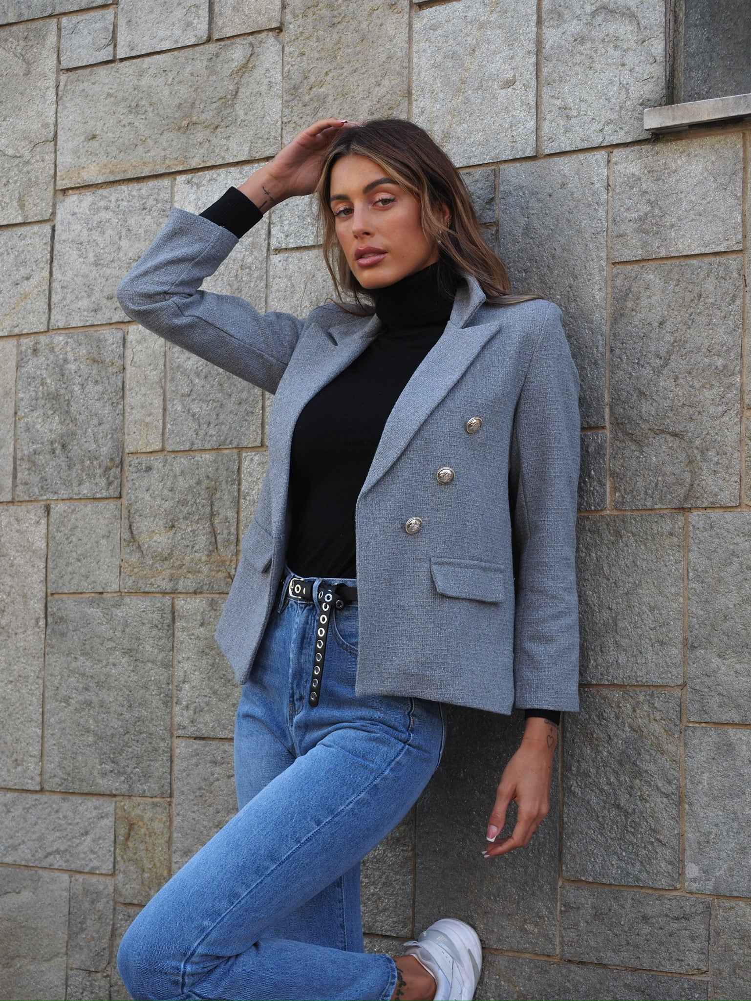 Giacca grigia con bottoni oro - R.a. Boutique 