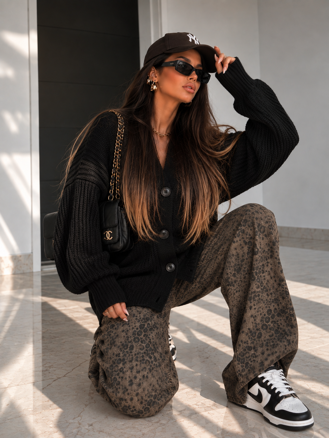 Cardigan in maglia con polsino Nero - R.a. Boutique