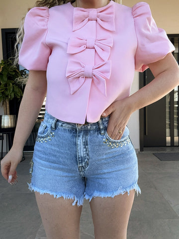 Short in jeans con cuore in strass - R.a. Boutique