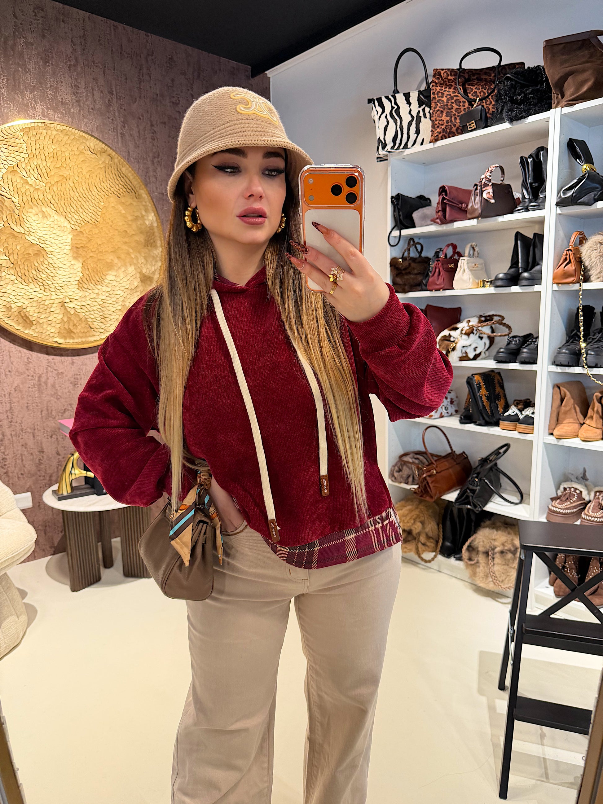 Felpa in garza con dettaglio in check - R.a. Boutique