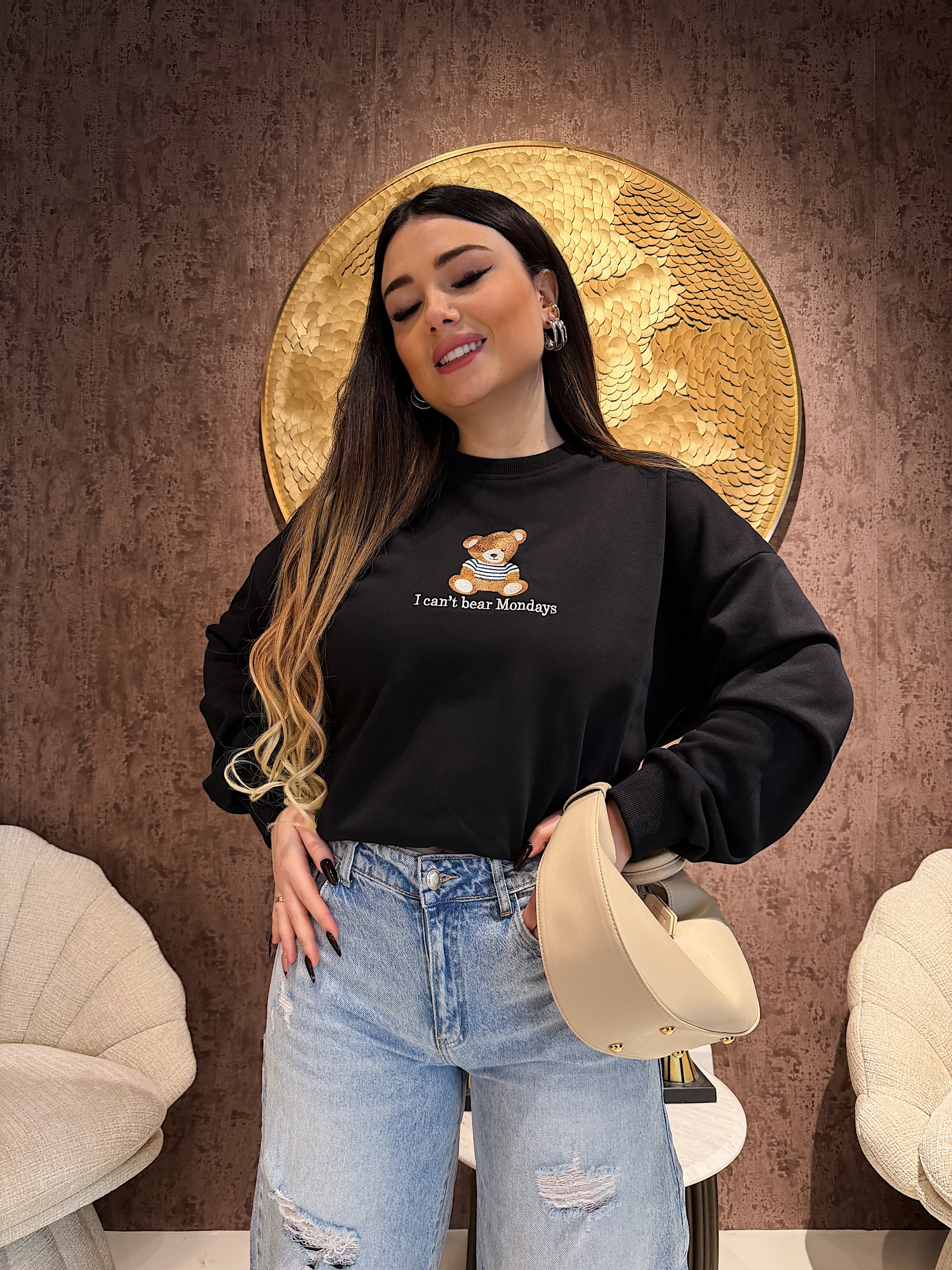 Felpa primaverile i can’t bear teddy monday - R.a. Boutique