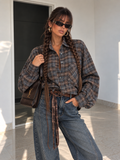 Camicia Over Tartan Grigia con Polsini Larghi - R.a. Boutique