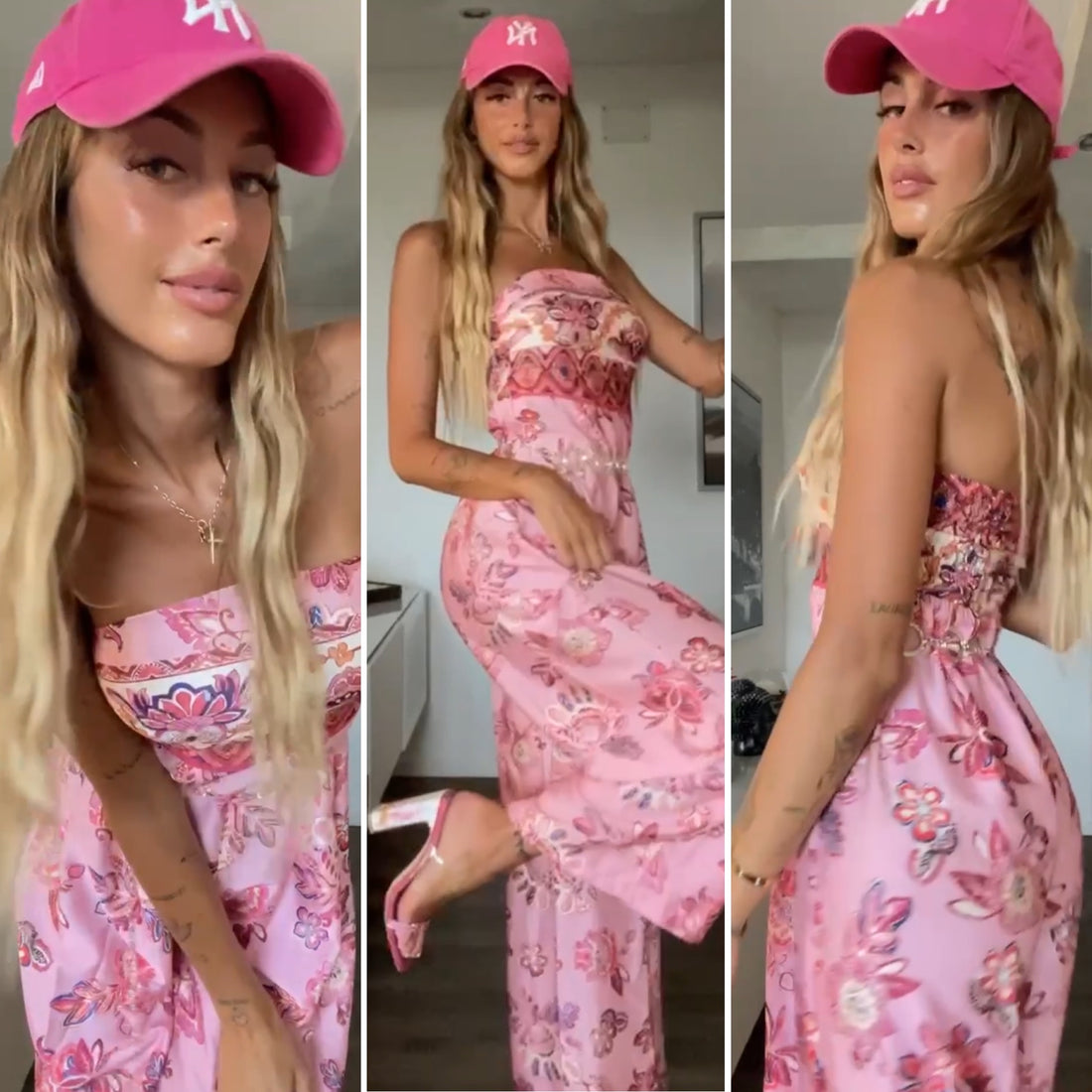 Tuta rosa a fascia a fantasia - R.a. Boutique 