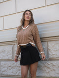 Maglione Camel con scollo e strass - R.a. Boutique 