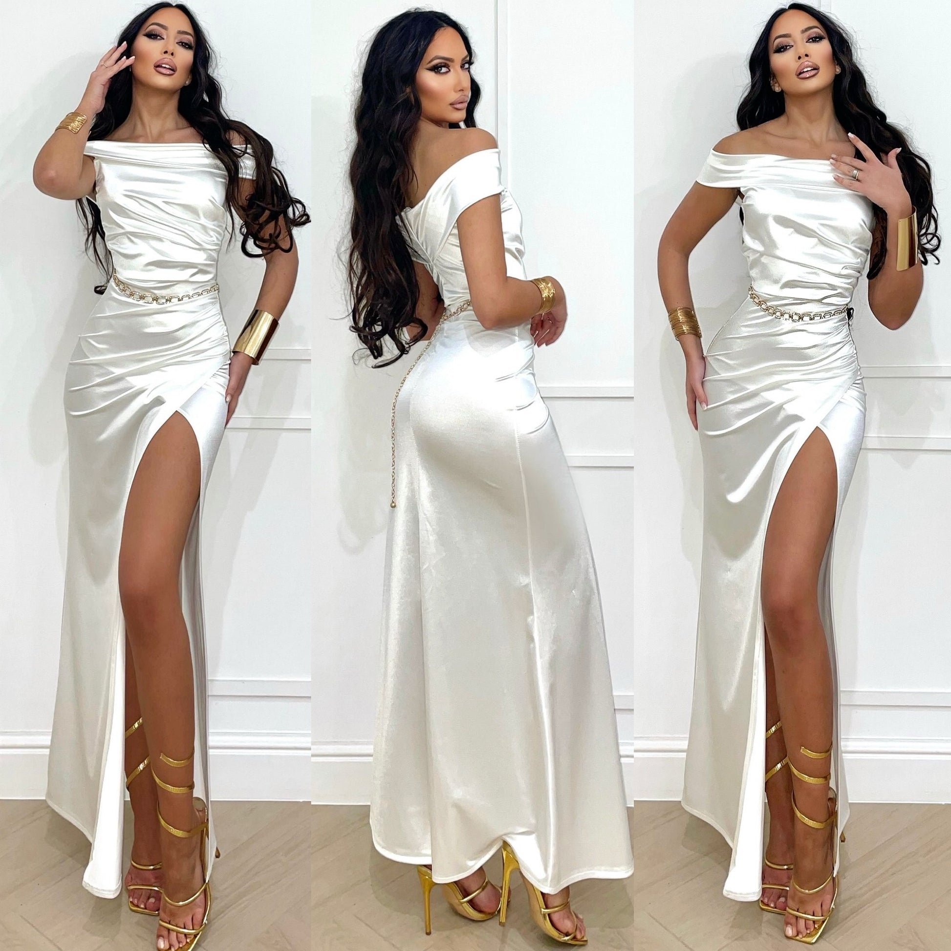 Abito bianco aderente scollo a barchetta - R.a. Boutique