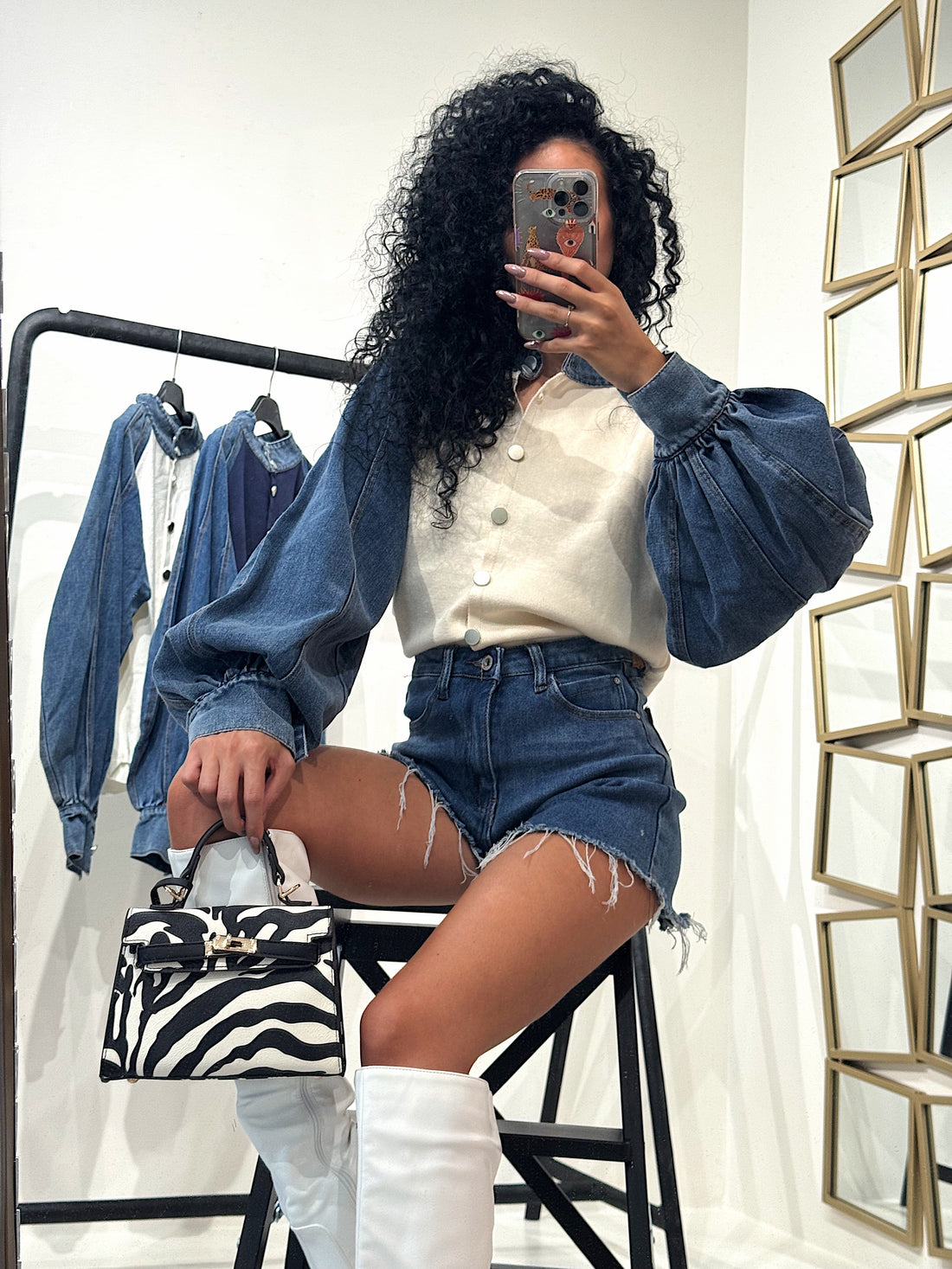 Maglioncino con dettaglio in denim - R.a. Boutique