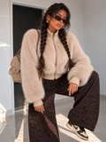 Giacca Eco Pelliccia con Zip Beige - R.a. Boutique