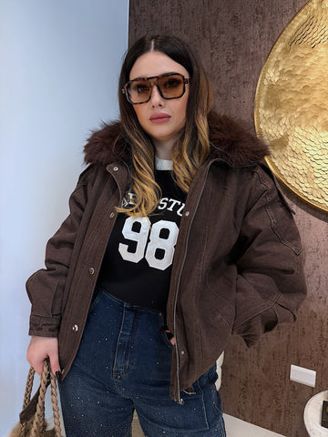 Giacca Denim con Collo in Pelliccia - R.a. Boutique