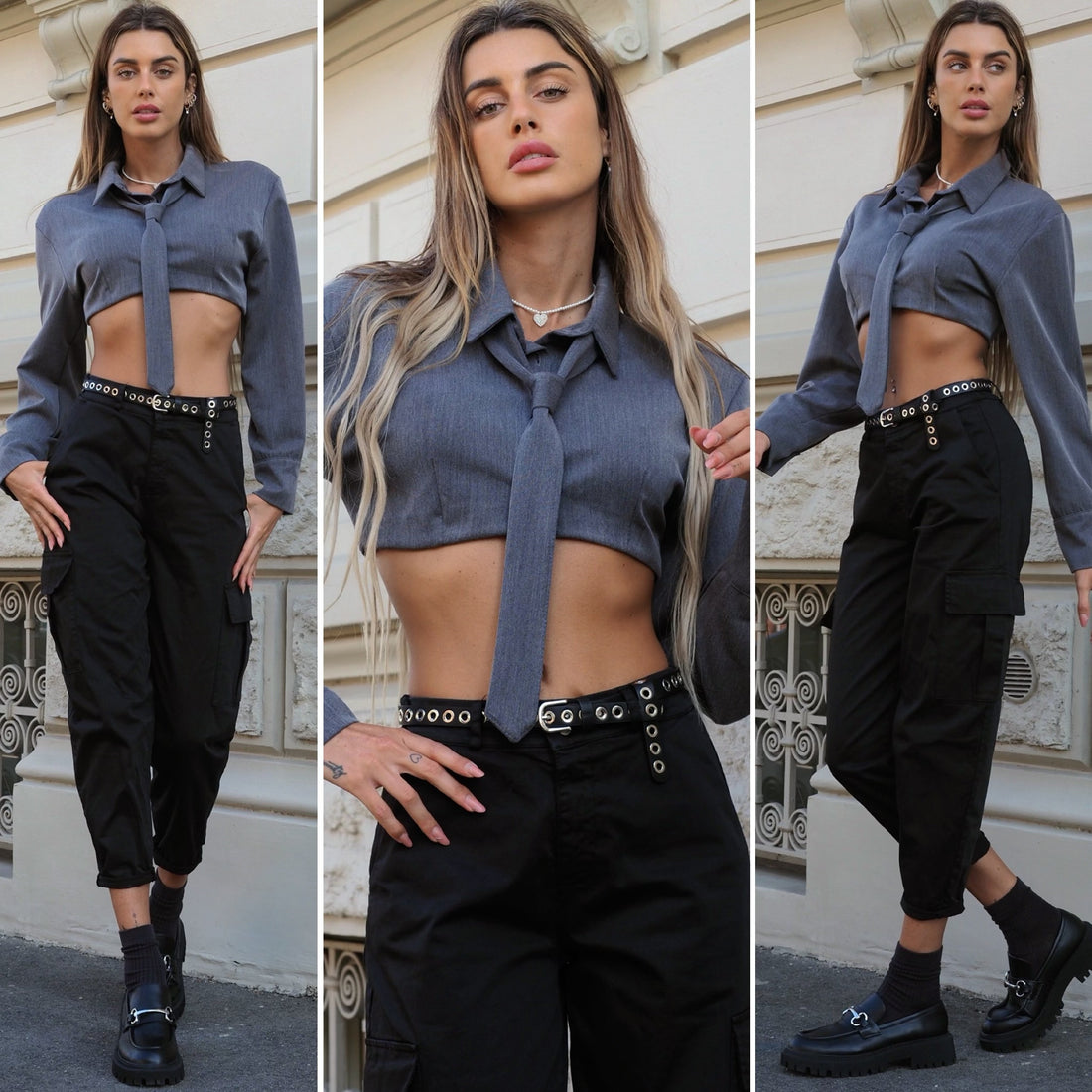 Pantalone cargo nero - R.a. Boutique 