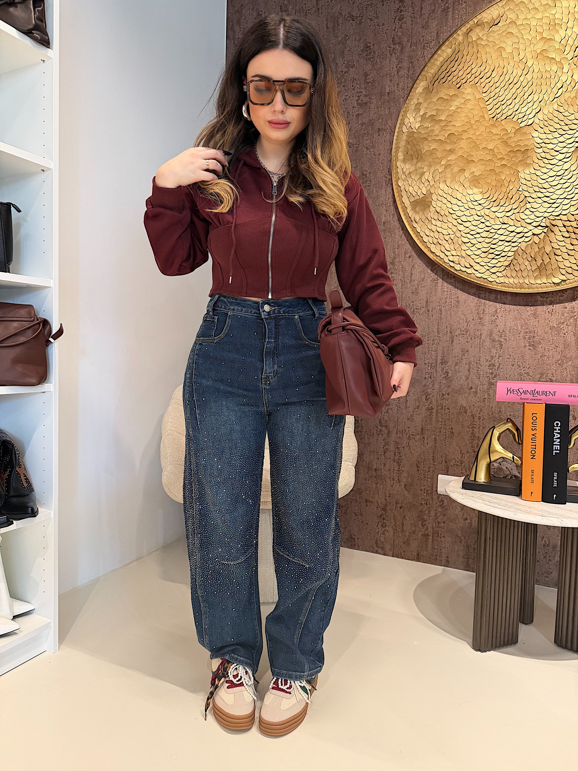 Felpa Cropped con zip e cappuccio - R.a. Boutique