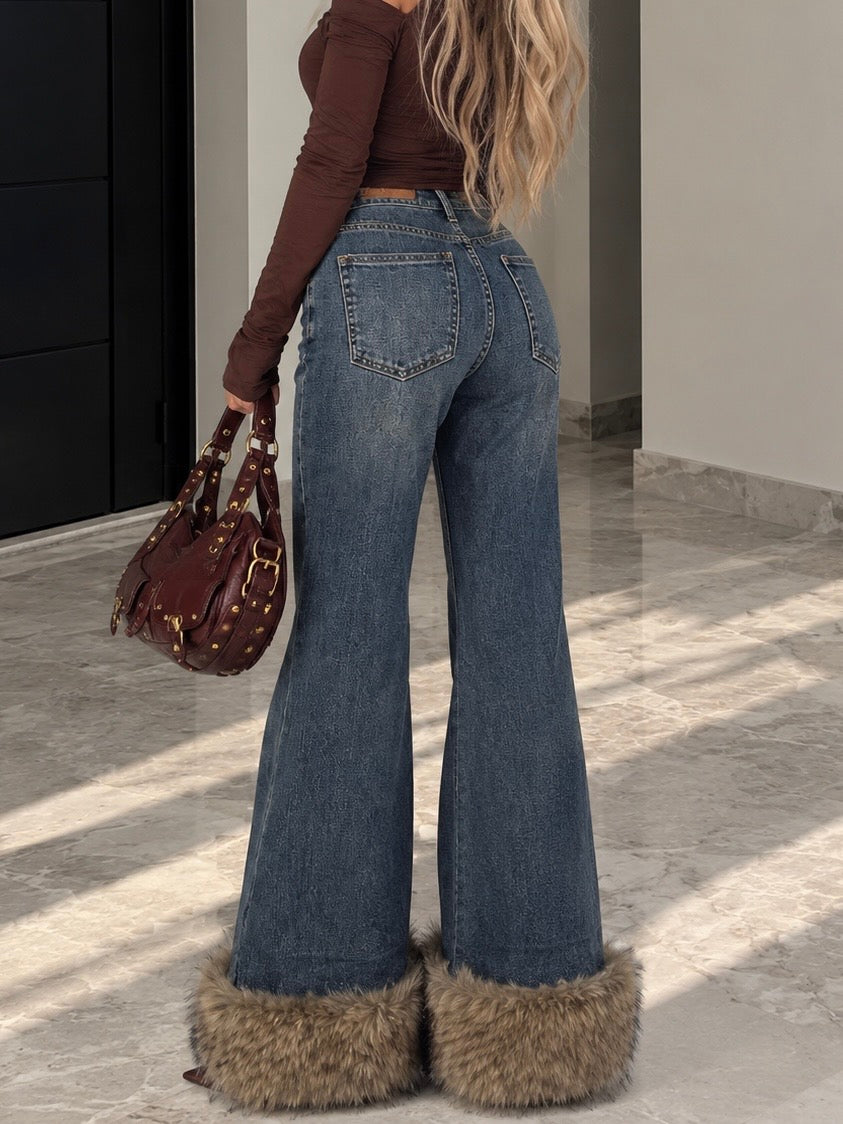 Jeans Palazzo Denim con Bordo Fur - R.a. Boutique