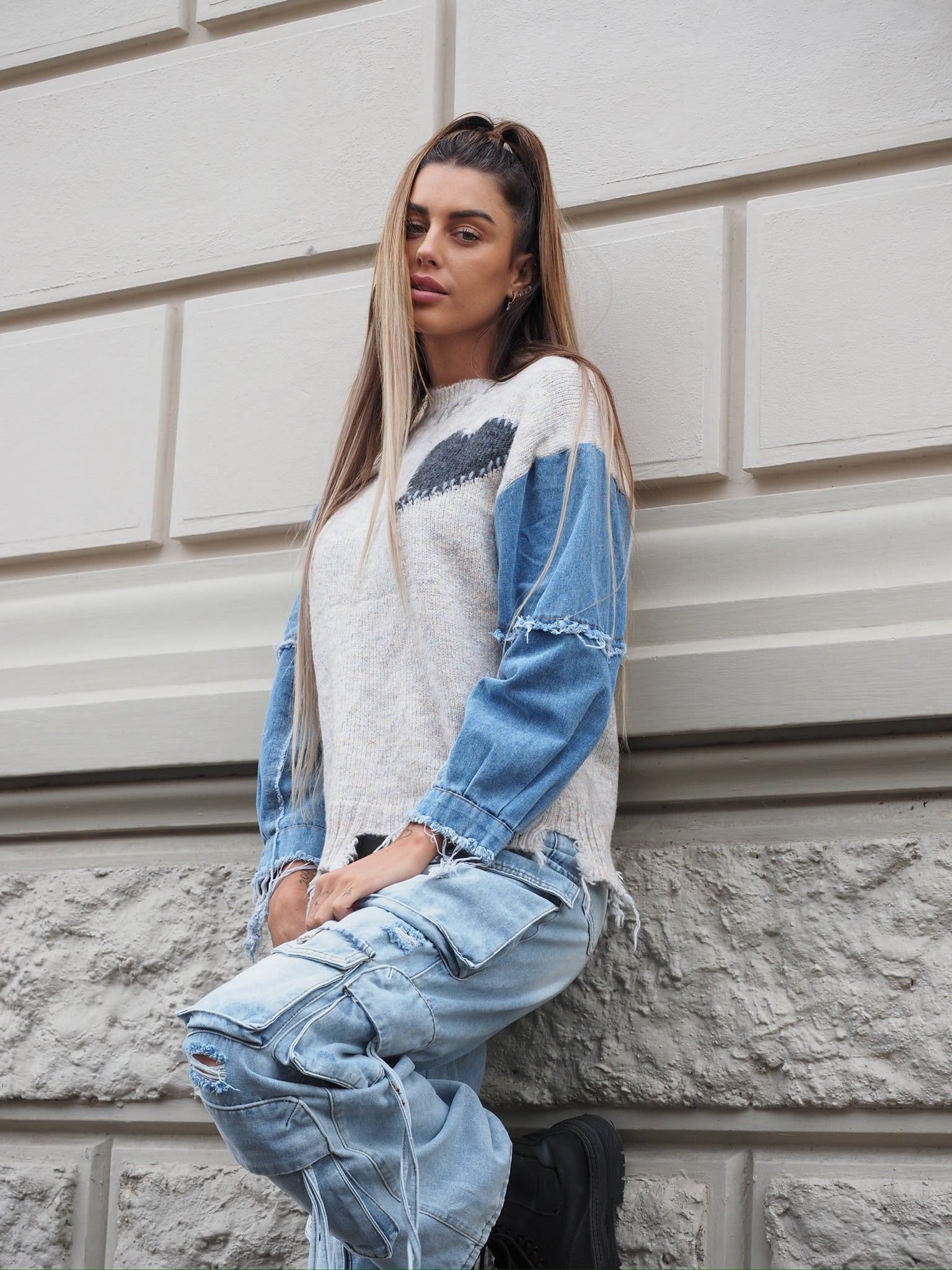 Maglione over con dettaglio in jeans - R.a. Boutique 