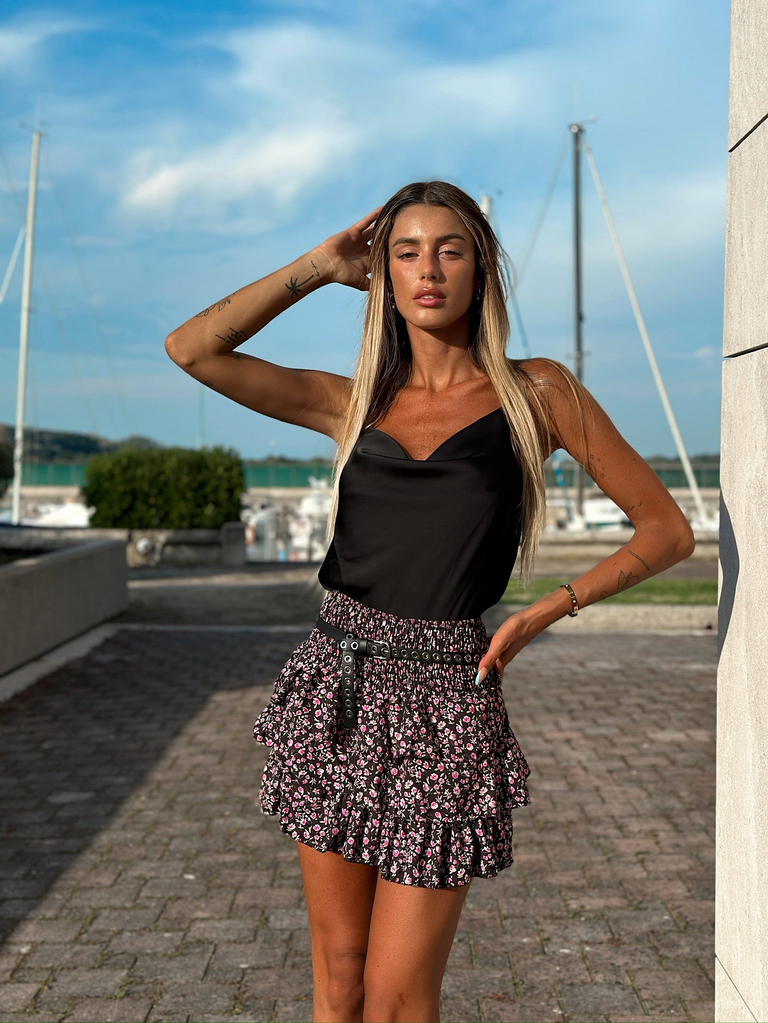 Gonna a balze fiori Fuxia - R.a. Boutique 