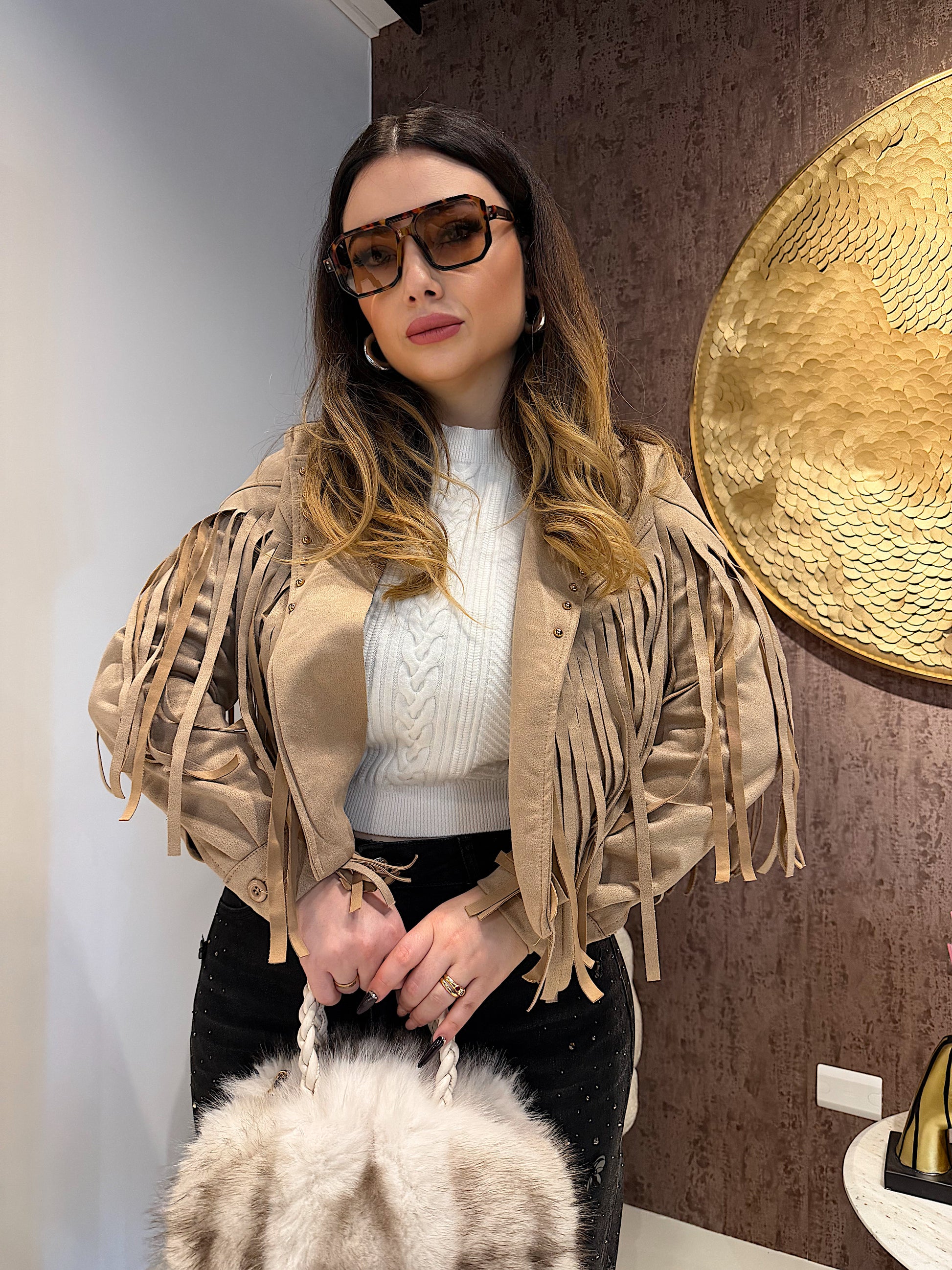 Giacca in camoscio con frange - R.a. Boutique