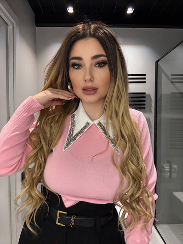 Maglioncino rosa con strass - R.a. Boutique