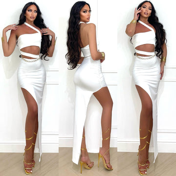 Abito bianco con strisce oblique - R.a. Boutique