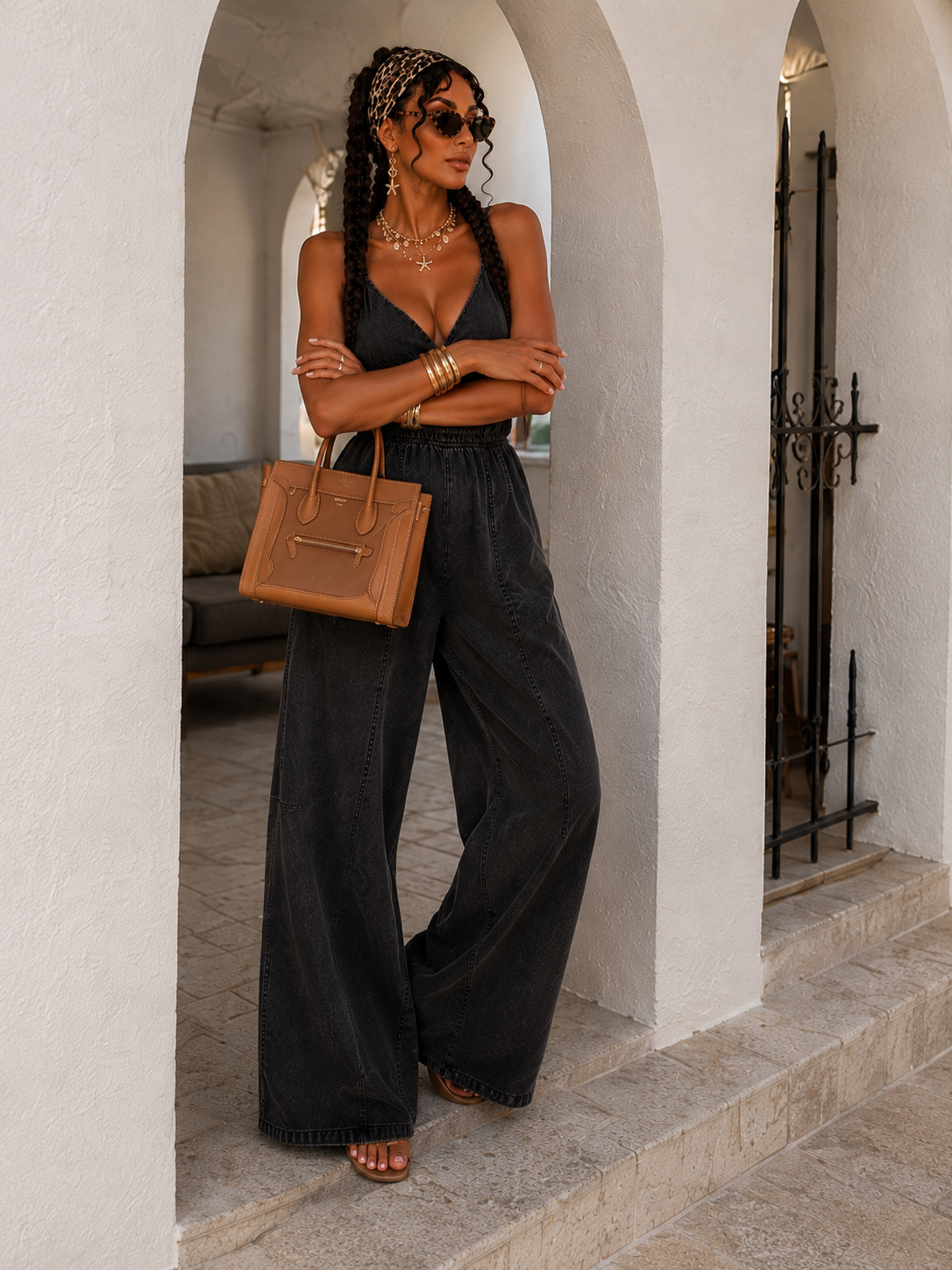 Tuta denim nero elasticizzata con tasche - R.a. Boutique
