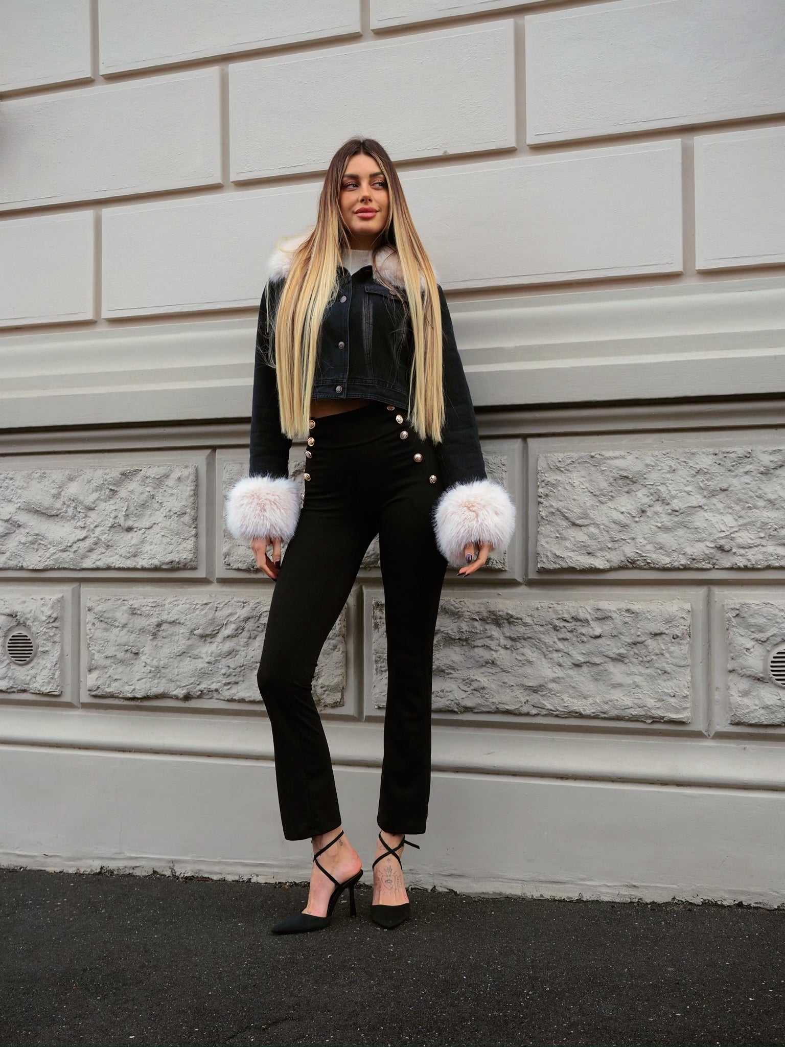 Giaccone in jeans con pelo - R.a. Boutique 