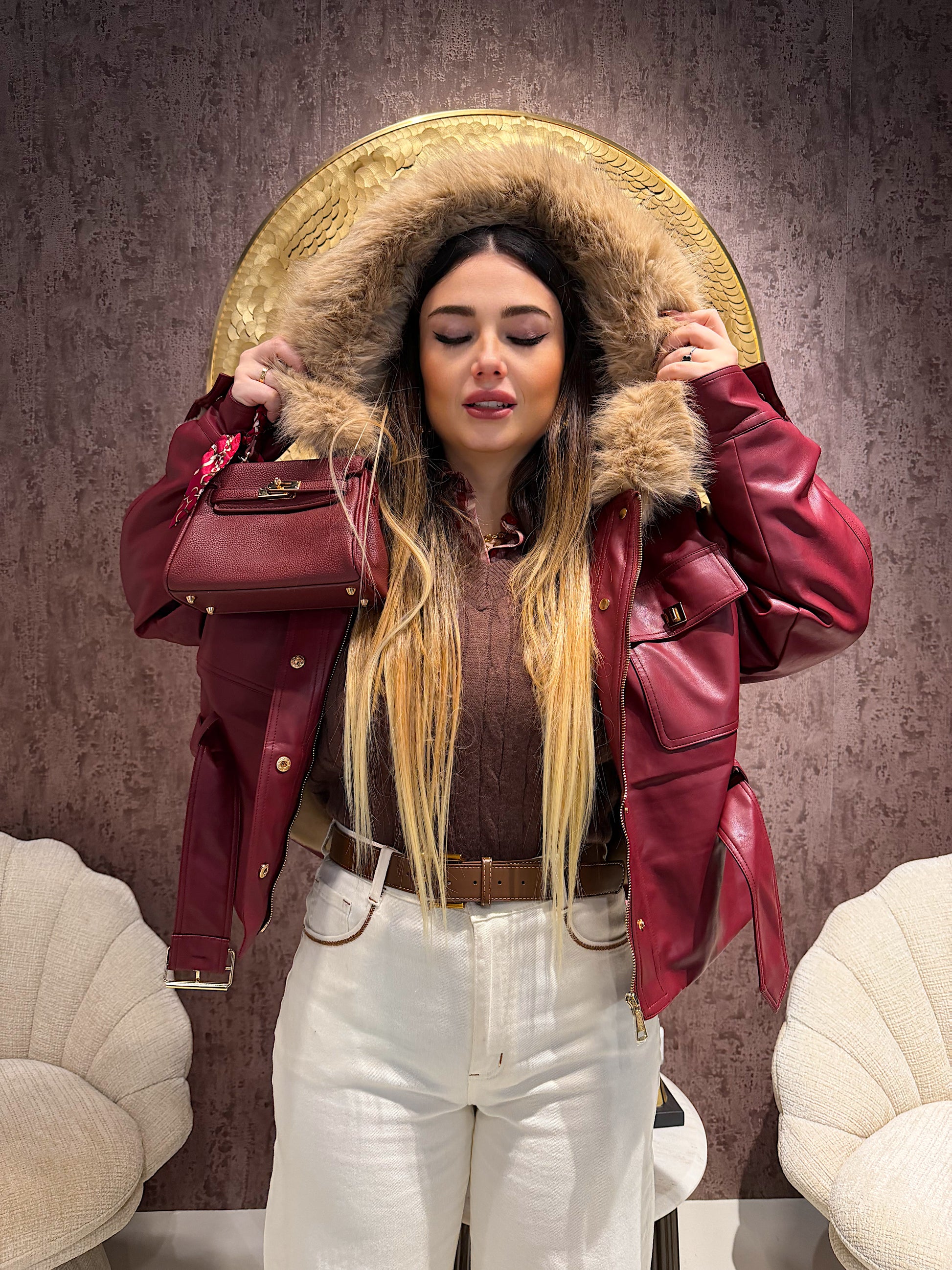 Giaccone con Cintura e Collo in Eco-pelle - R.a. Boutique